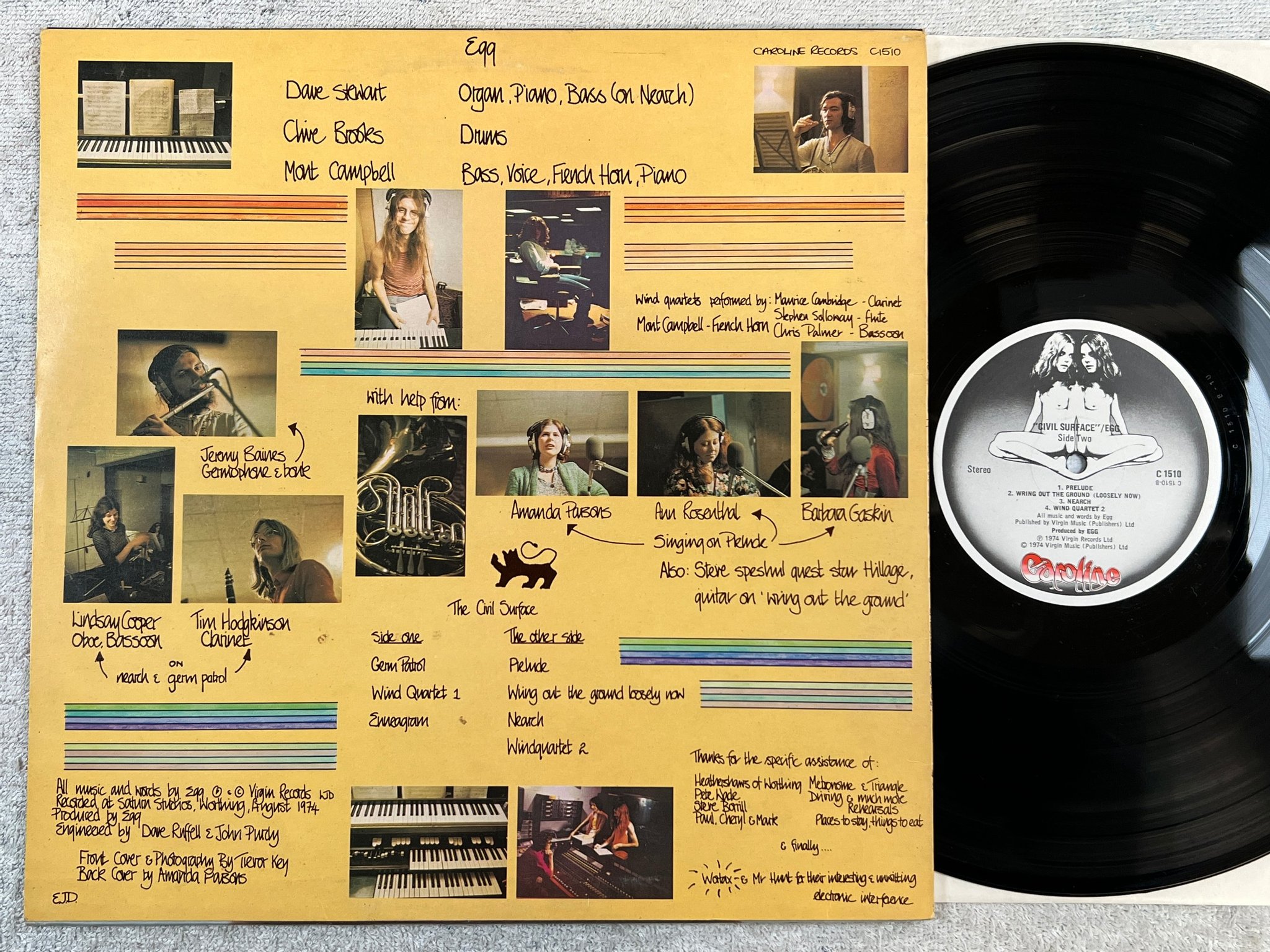 Omslagsbild för skivan EGG civil surface LP -74 UK CAROLINE C 1510 PROG ROCK