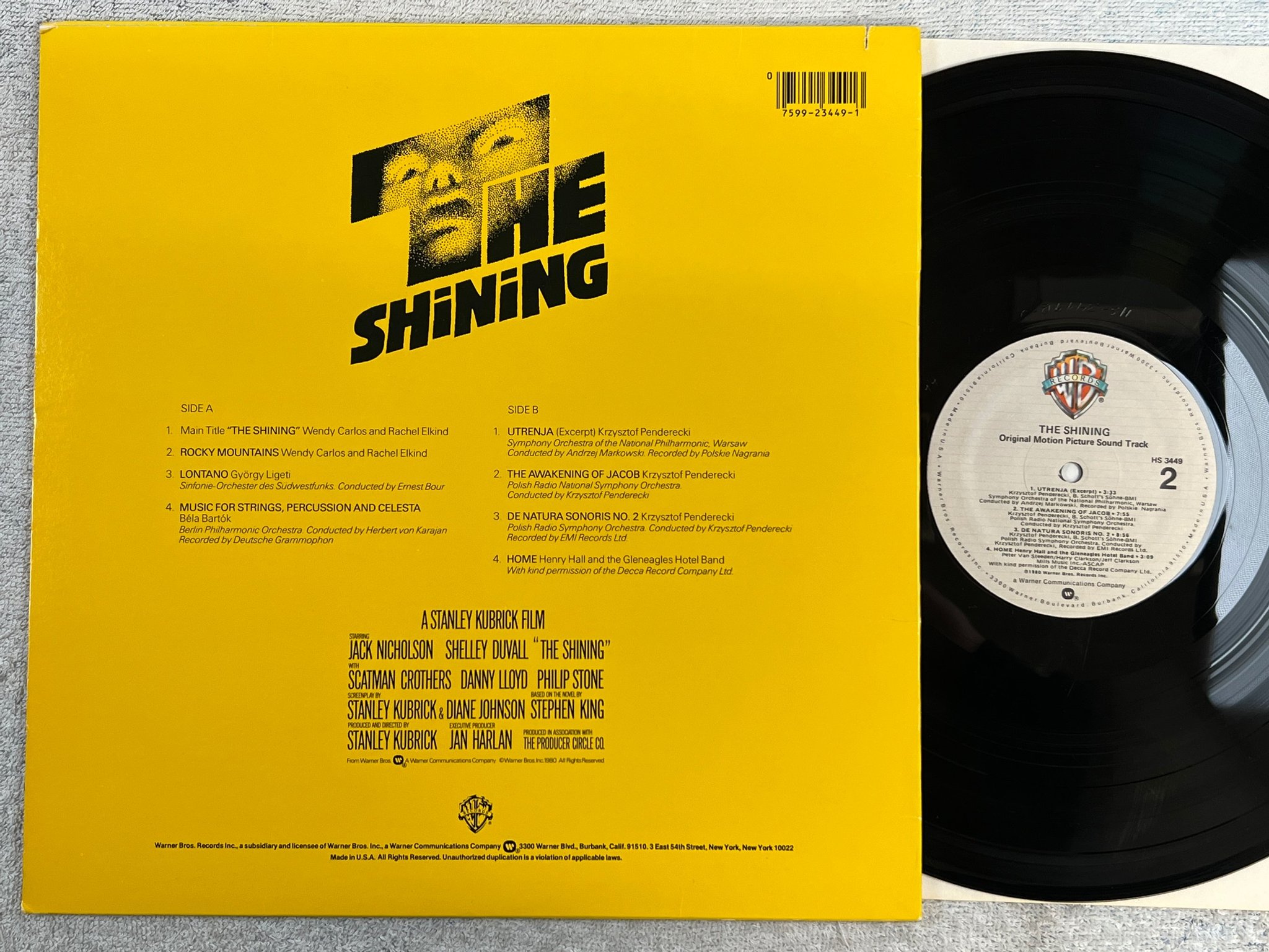 Omslagsbild för skivan THE SHINING Stanley Kubrick LP -80 US WARNER HS 3449 ** CLASSIC **
