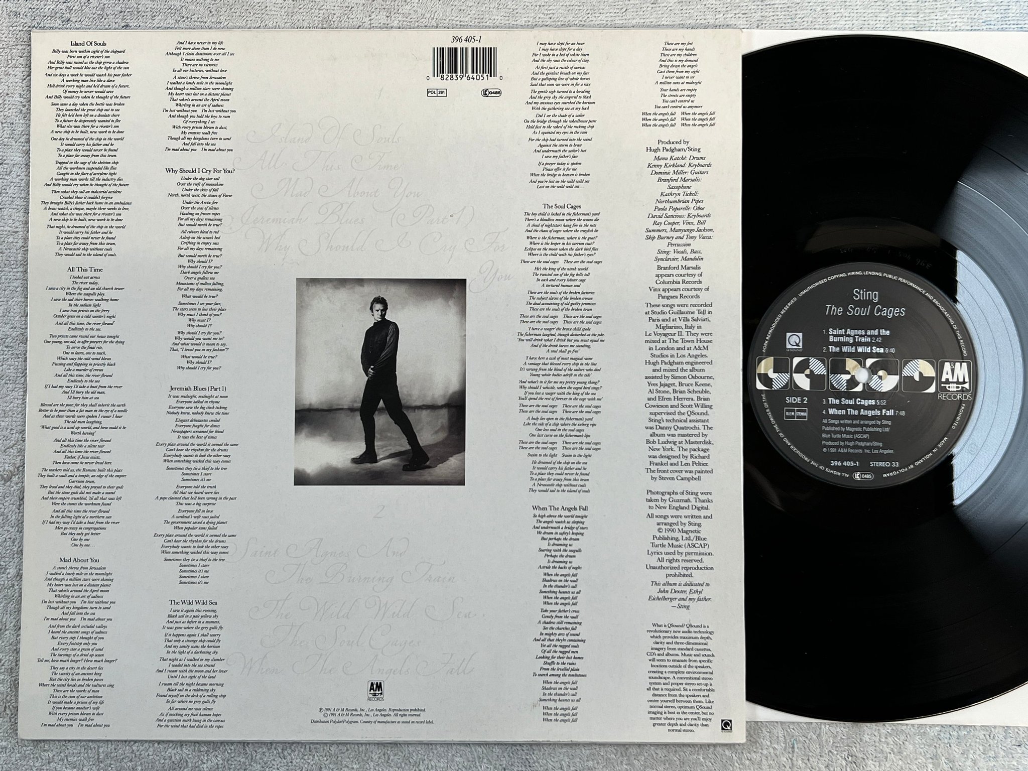 Omslagsbild för skivan STING the soul cages LP -91 Hol A&M 396 405-1