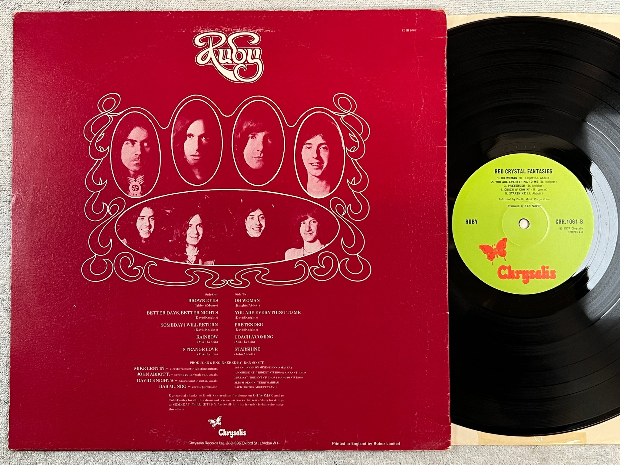 Omslagsbild för skivan RUBY red crystals fantasies LP -74 UK CHRYSALIS CHR 1061
