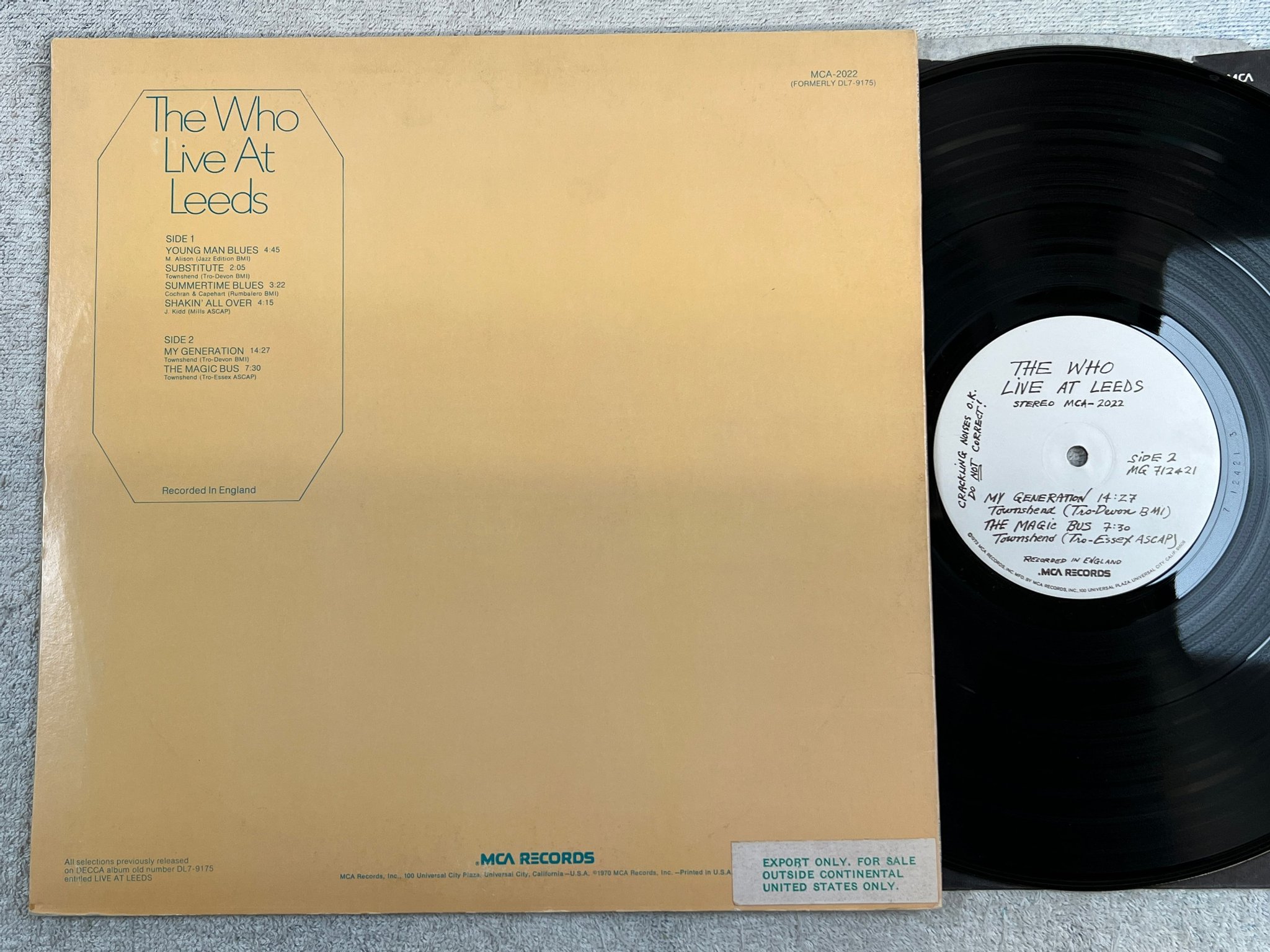 Omslagsbild för skivan THE WHO live at Leeds LP re MCA MG 712420