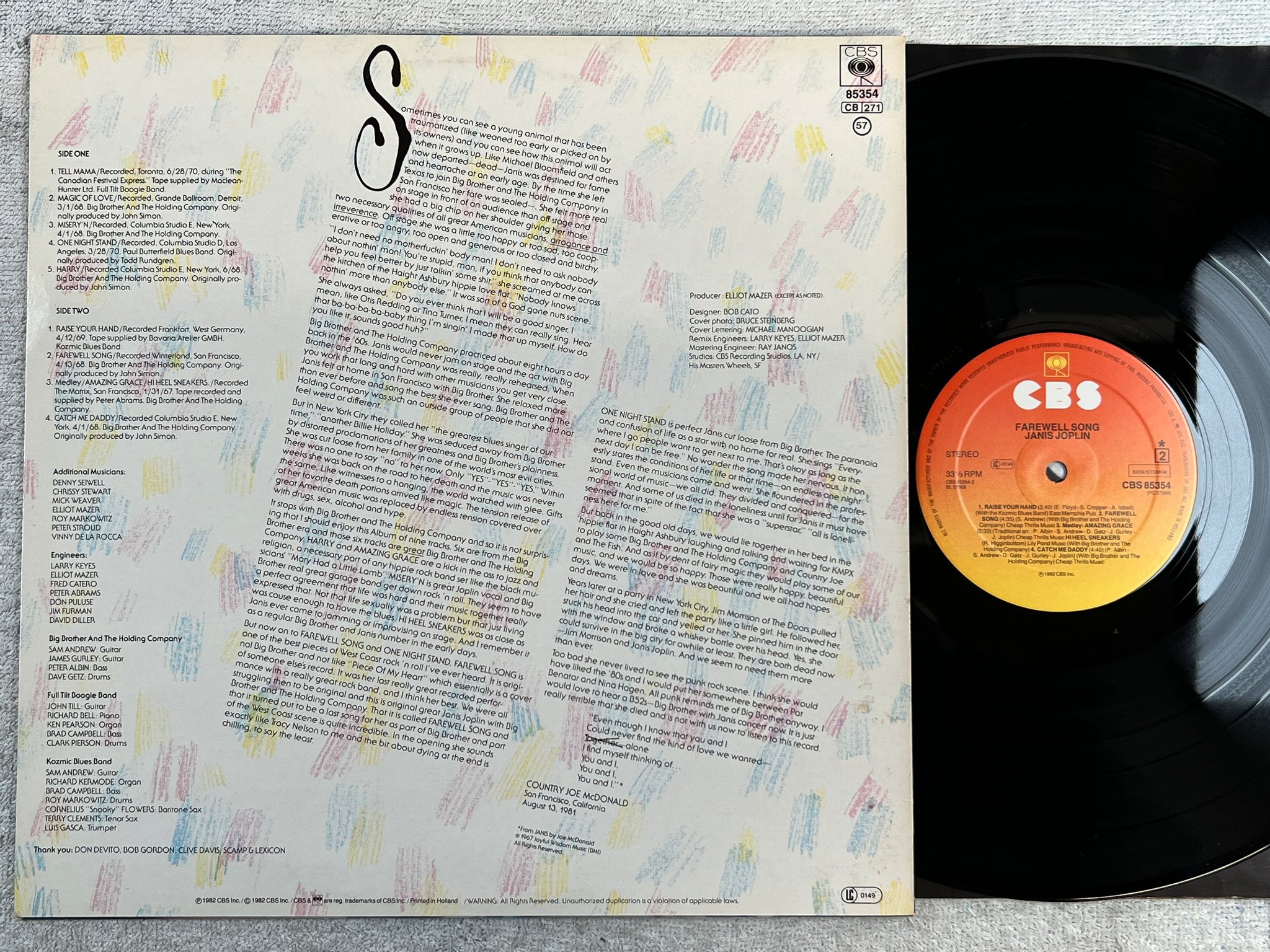 Omslagsbild för skivan JANIS JOPLIN farewell song LP -82 Hol CBS 85354