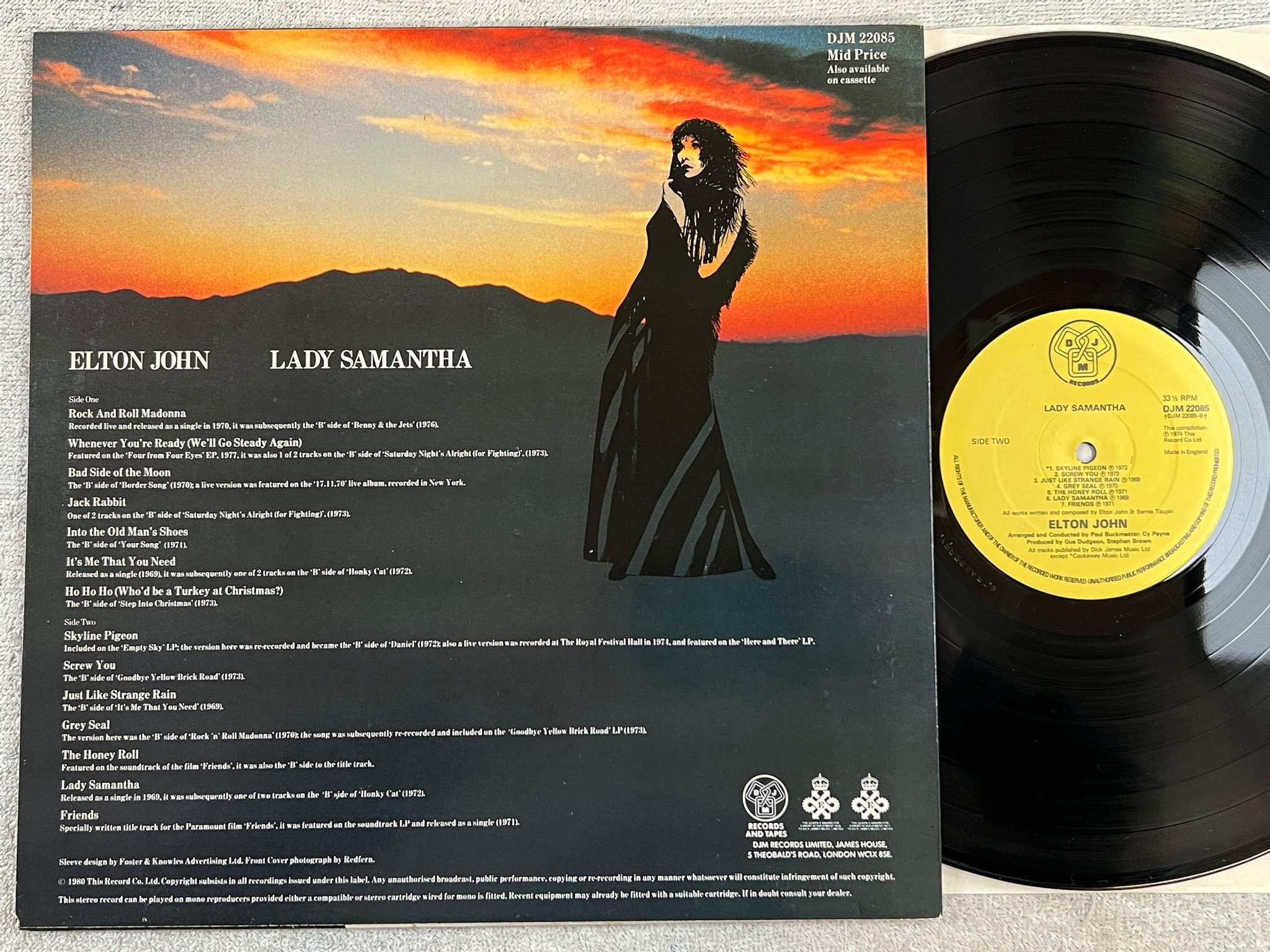 Omslagsbild för skivan ELTON JOHN Lady Samantha LP -74 UK DJM 22085