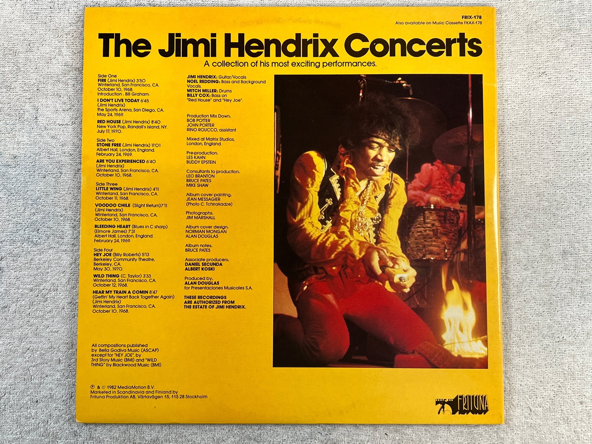 Omslagsbild för skivan THE JIMI HENDRIX CONCERTS 2xLP -82 ncb FRITUNA FRIX-178