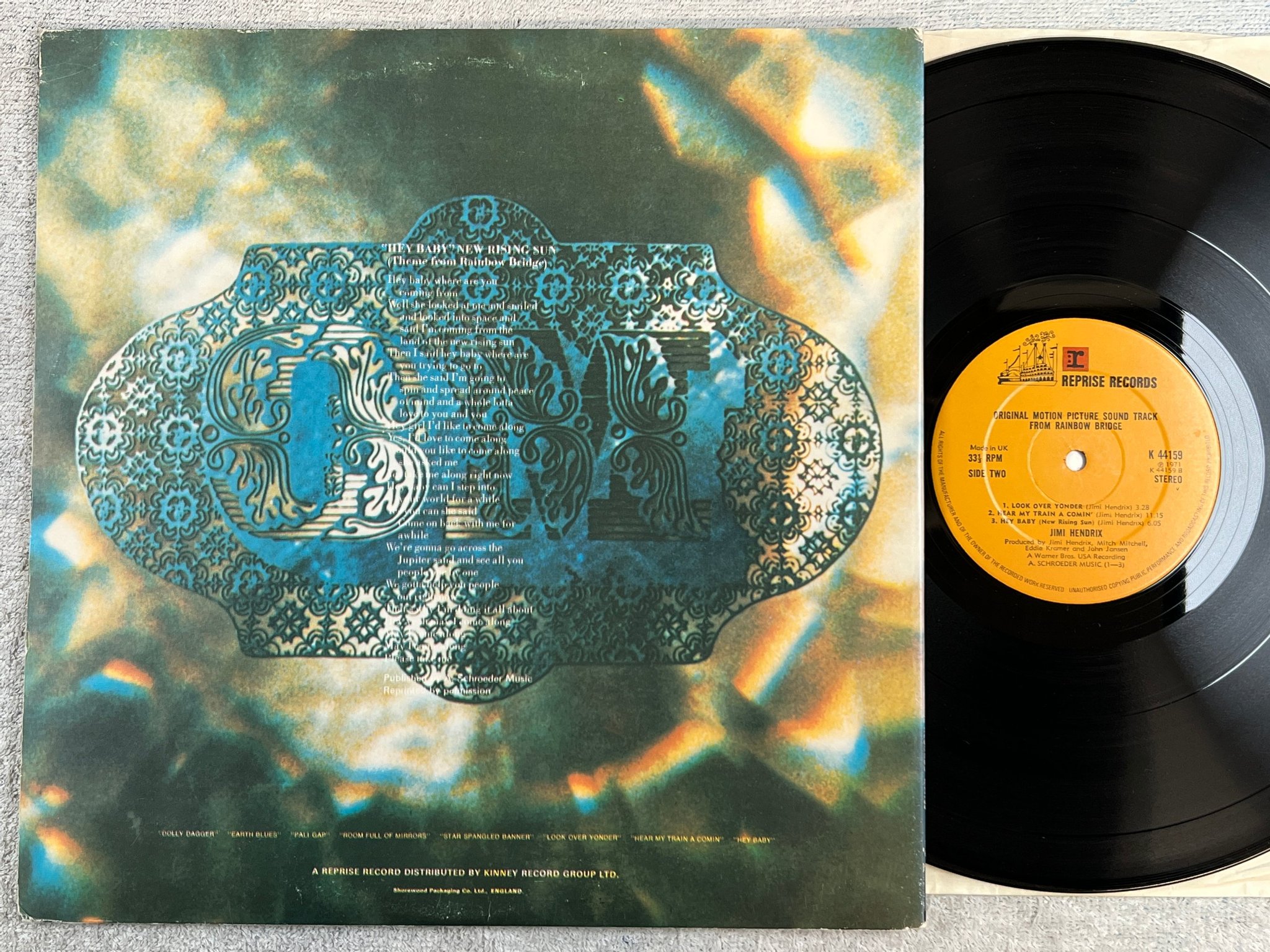 Omslagsbild för skivan JIMI HENDRIX soundtrack "rainbow bridge" LP -71 UK REPRISE K 44159