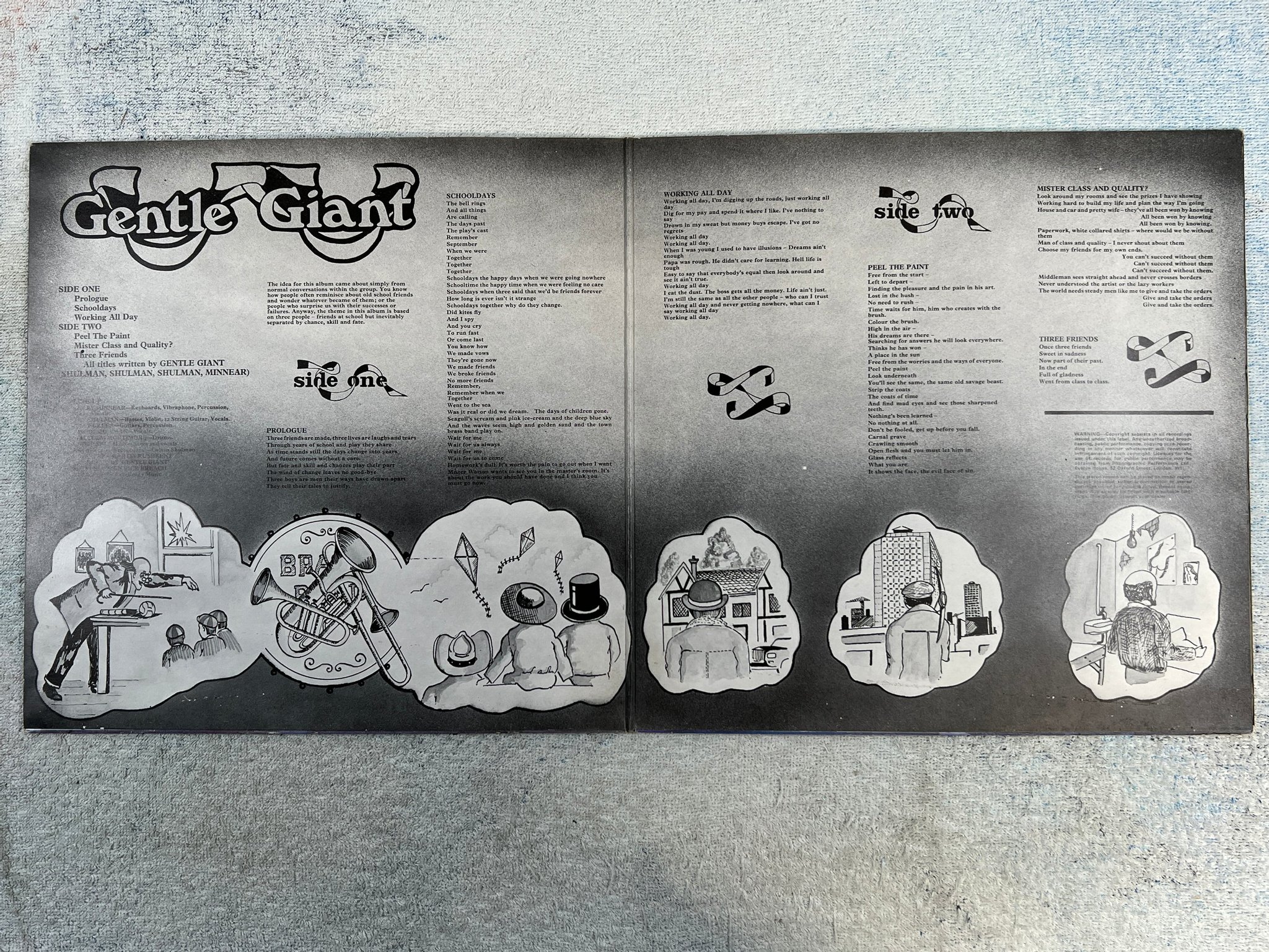 Omslagsbild för skivan GENTLE GIANT three friends LP -72 UK VERTIGO 6360 070 prog rock