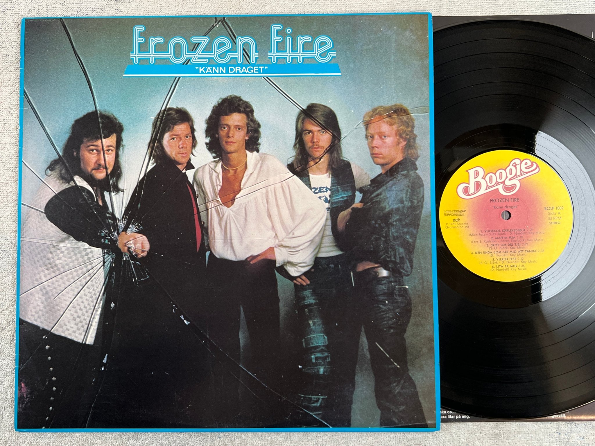 Omslagsbild för skivan FROZEN FIRE känn draget LP -78 ncb BOOGIE BOLP 1002