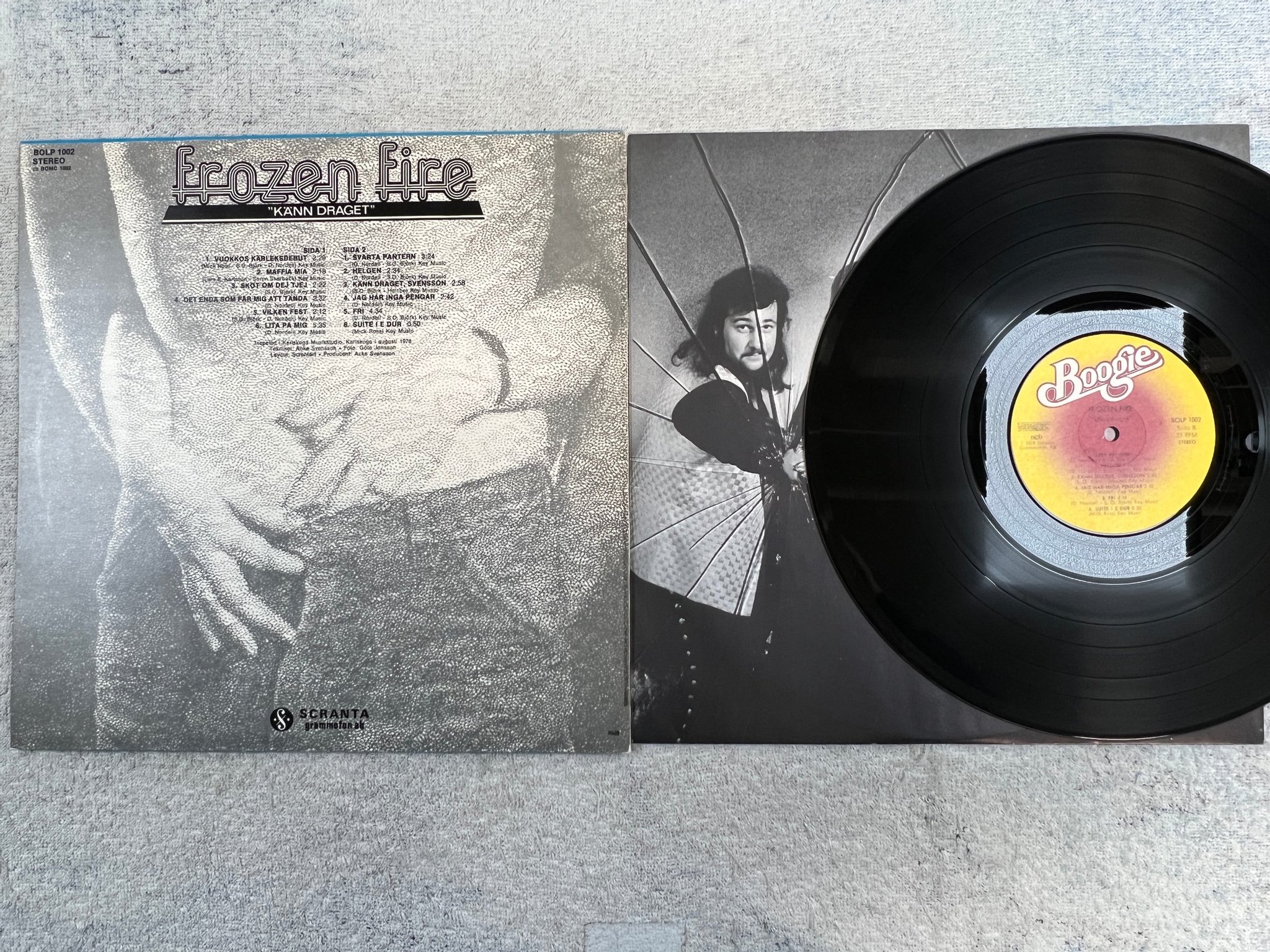 Omslagsbild för skivan FROZEN FIRE känn draget LP -78 ncb BOOGIE BOLP 1002