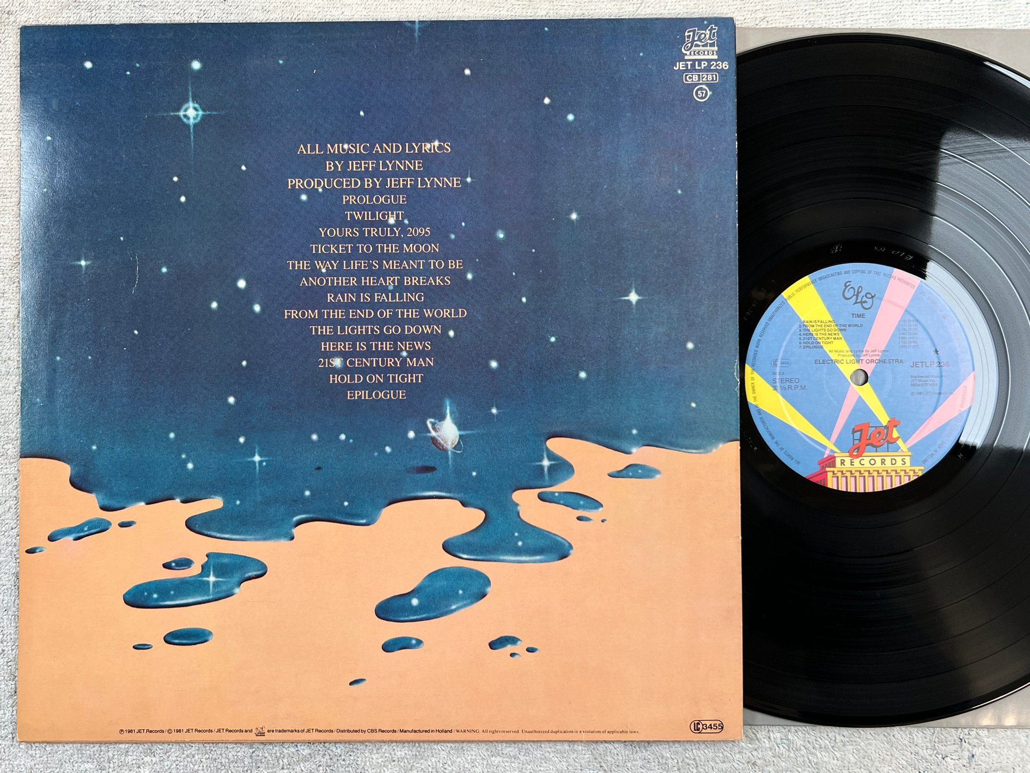 Omslagsbild för skivan ELECTRIC LIGHT ORCHESTRA time LP -81 Hol JETLP 236