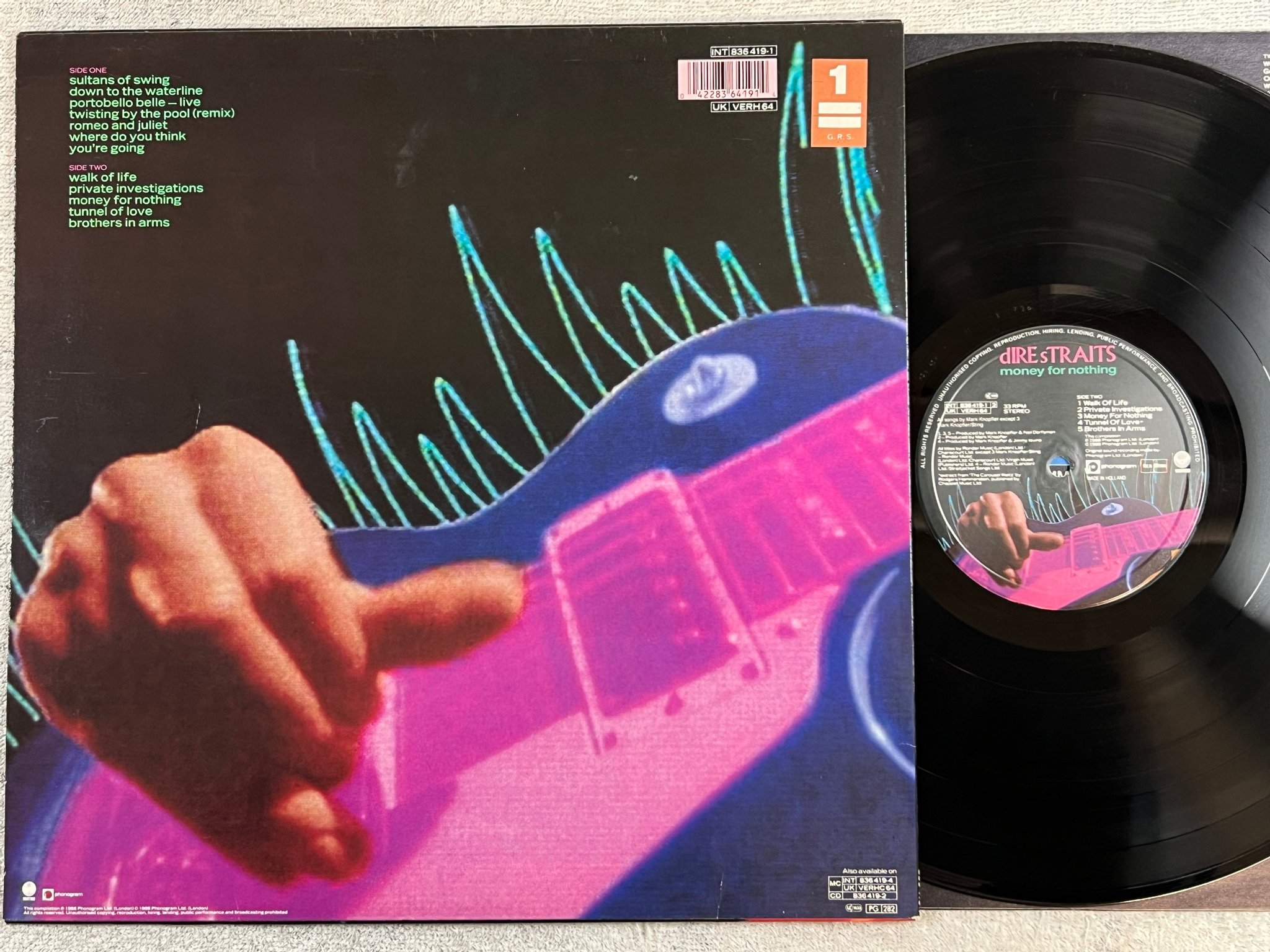 Omslagsbild för skivan DIRE STRAITS money for nothing LP -88 Hol VERTIGO 836419-1
