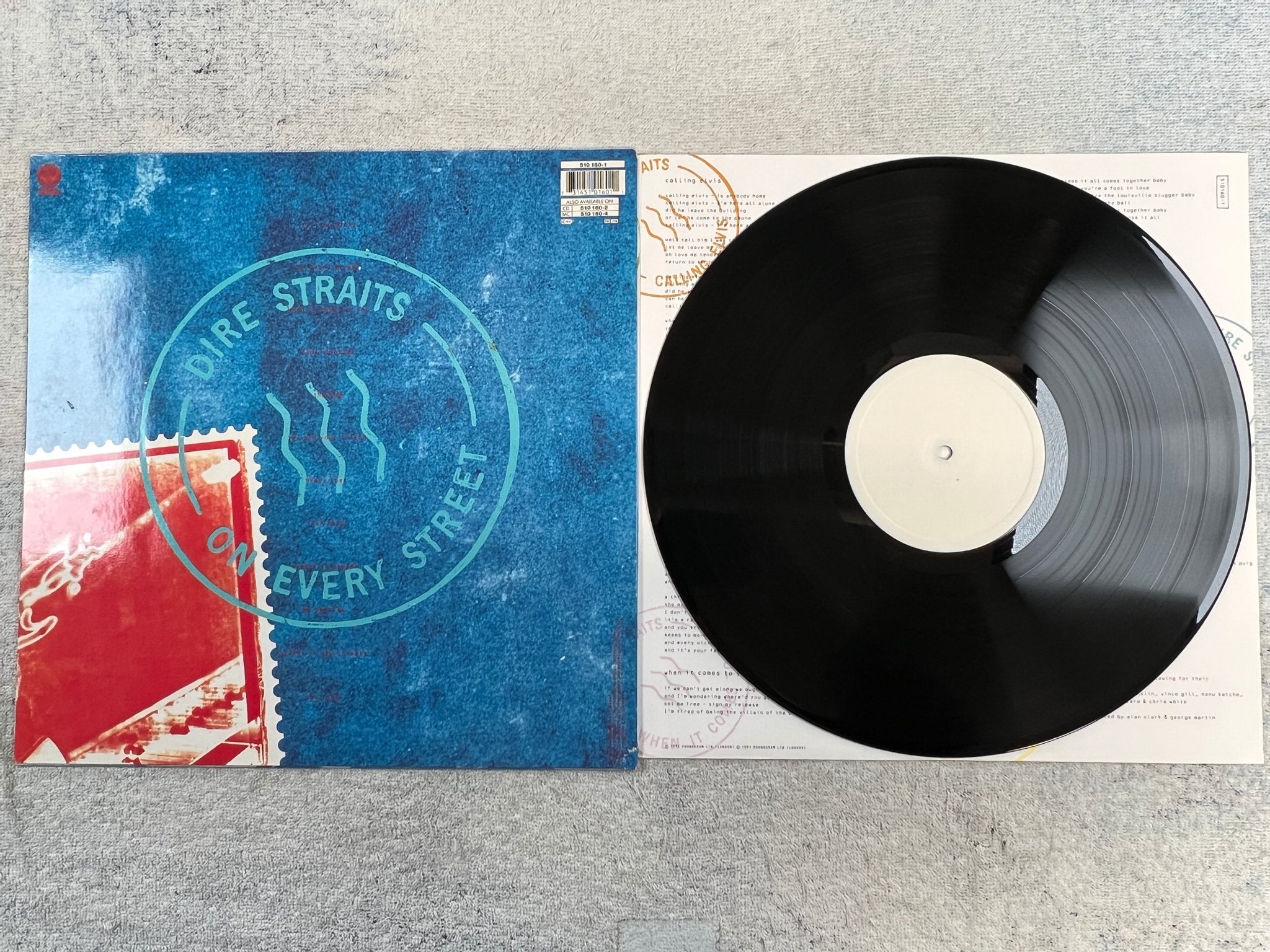 Omslagsbild för skivan DIRE STRAITS On Every Street LP -91 Eur VERTIGO 510160-1 rare white label