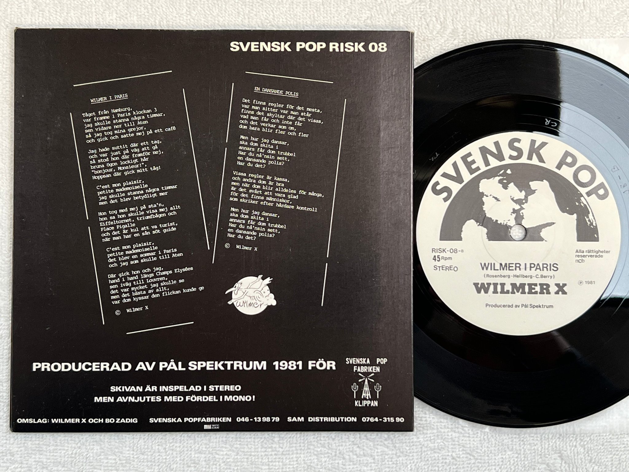 Omslagsbild för skivan WILMER X en dansande polis 7"single -81 RISK-08