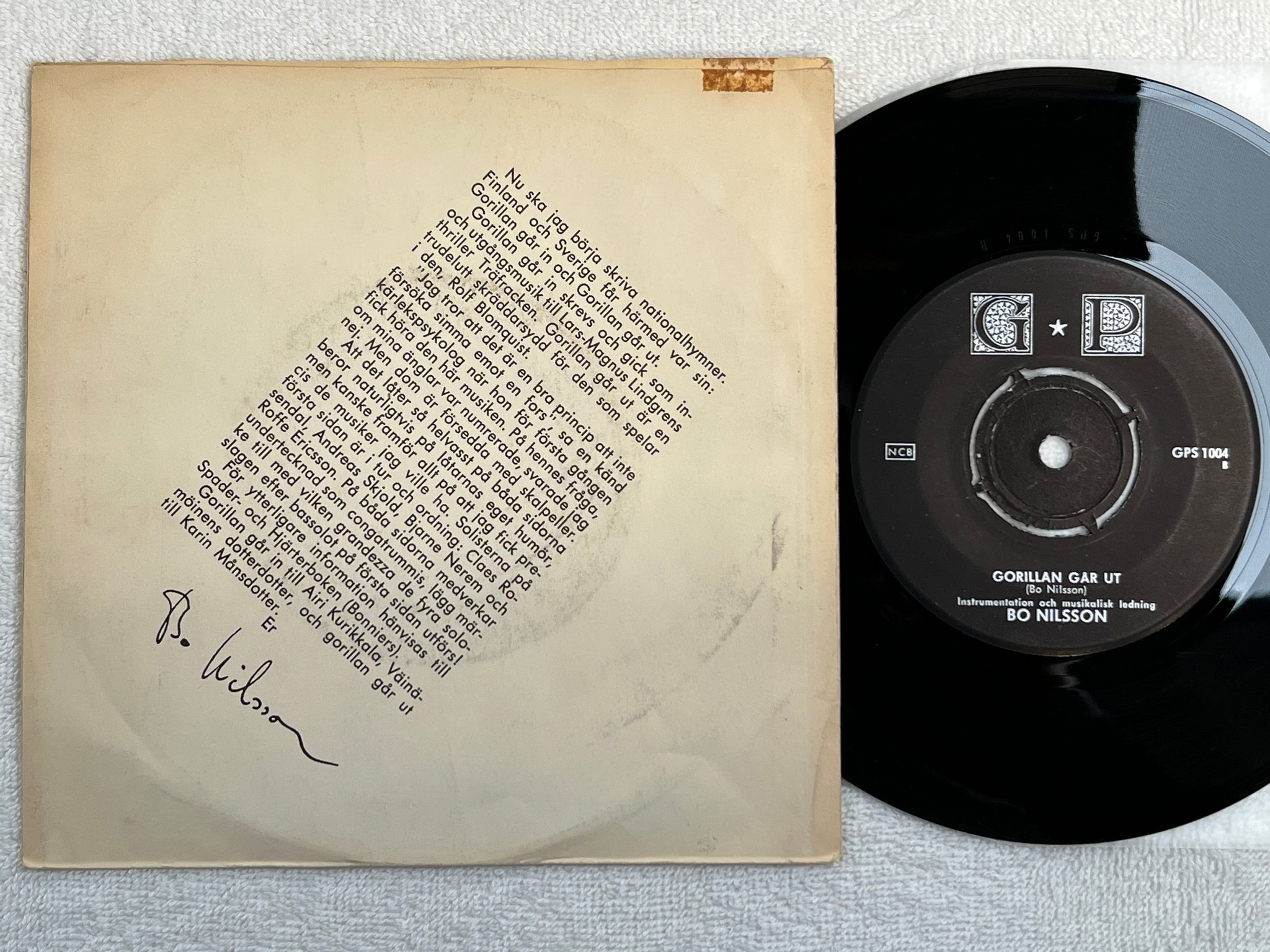 Omslagsbild för skivan BO NILSSON gorillan går in 7"single GPS 1004 ** R A R E **