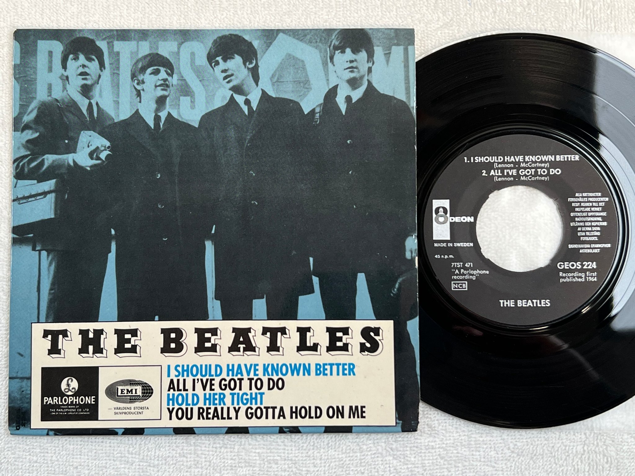 Omslagsbild för skivan THE BEATLES i should have known better 7"single -64 GEOS 224