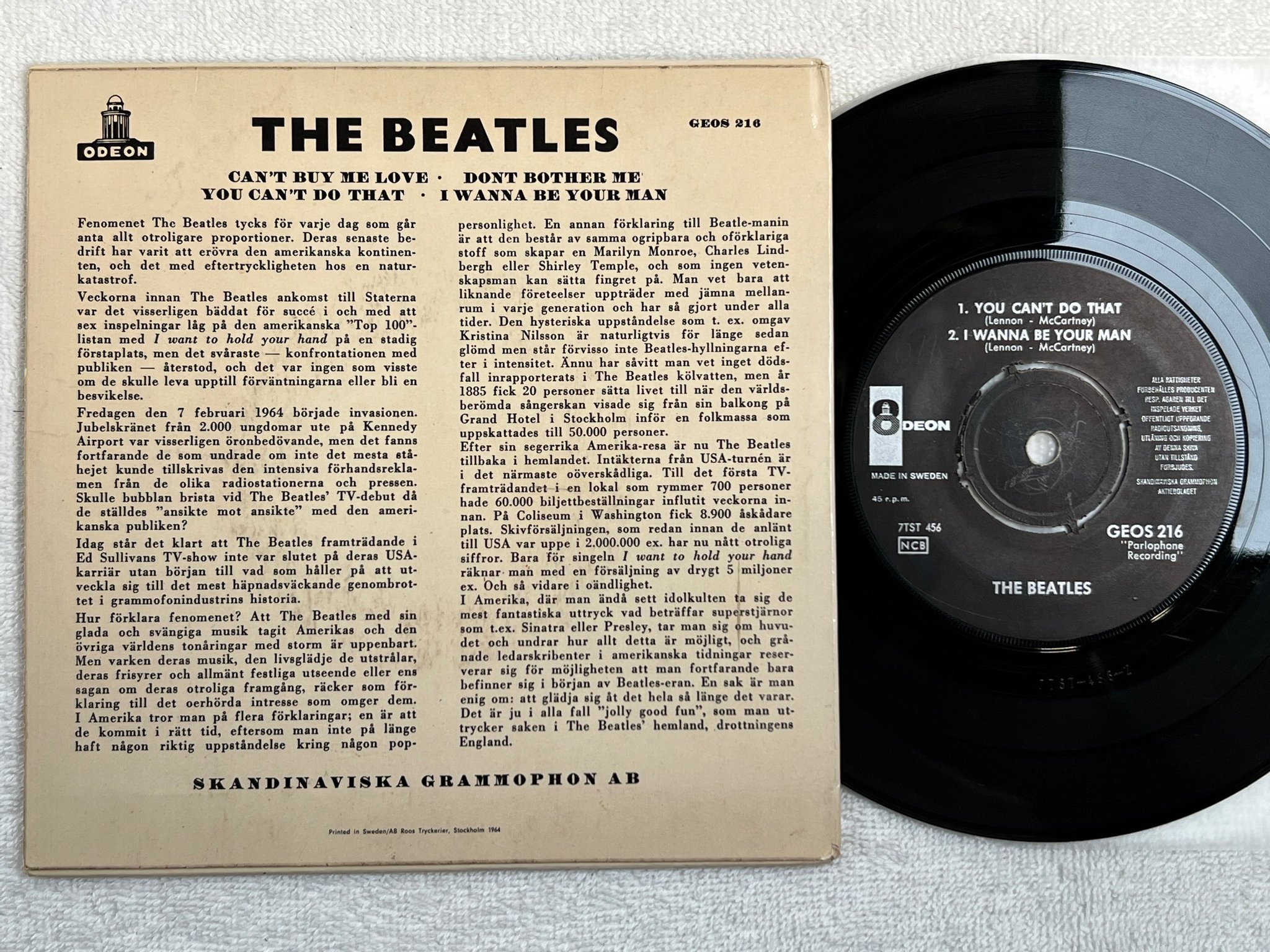 Omslagsbild för skivan THE BEATLES cant´t buy me love 7"single GEOS 216