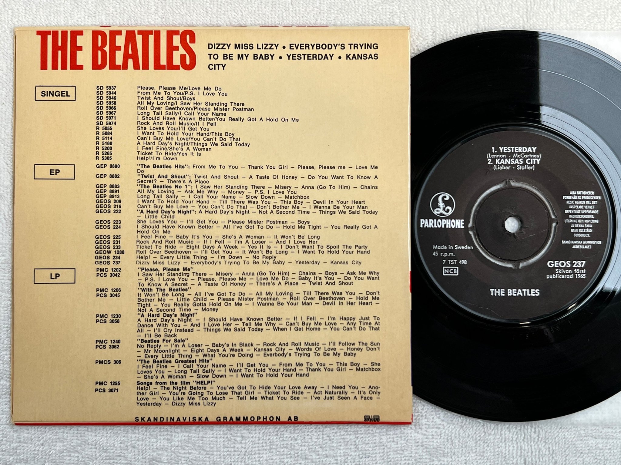 Omslagsbild för skivan THE BEATLES dizzy miss lizzy 7"single -65 PARLOPHONE GEOS-237