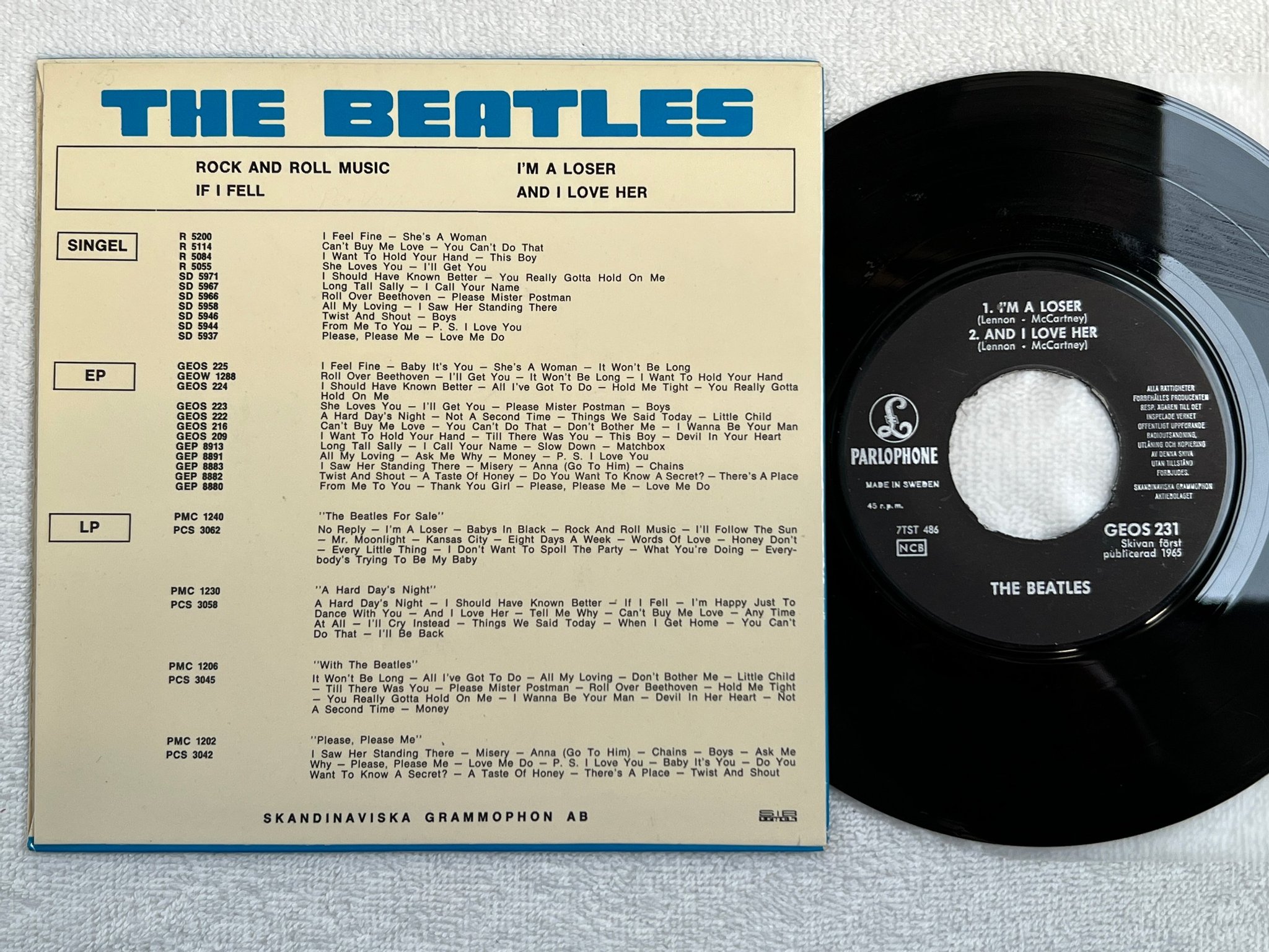 Omslagsbild för skivan THE BEATLES rock and roll music 7"single -65 PARLOPHONE GEOS 231