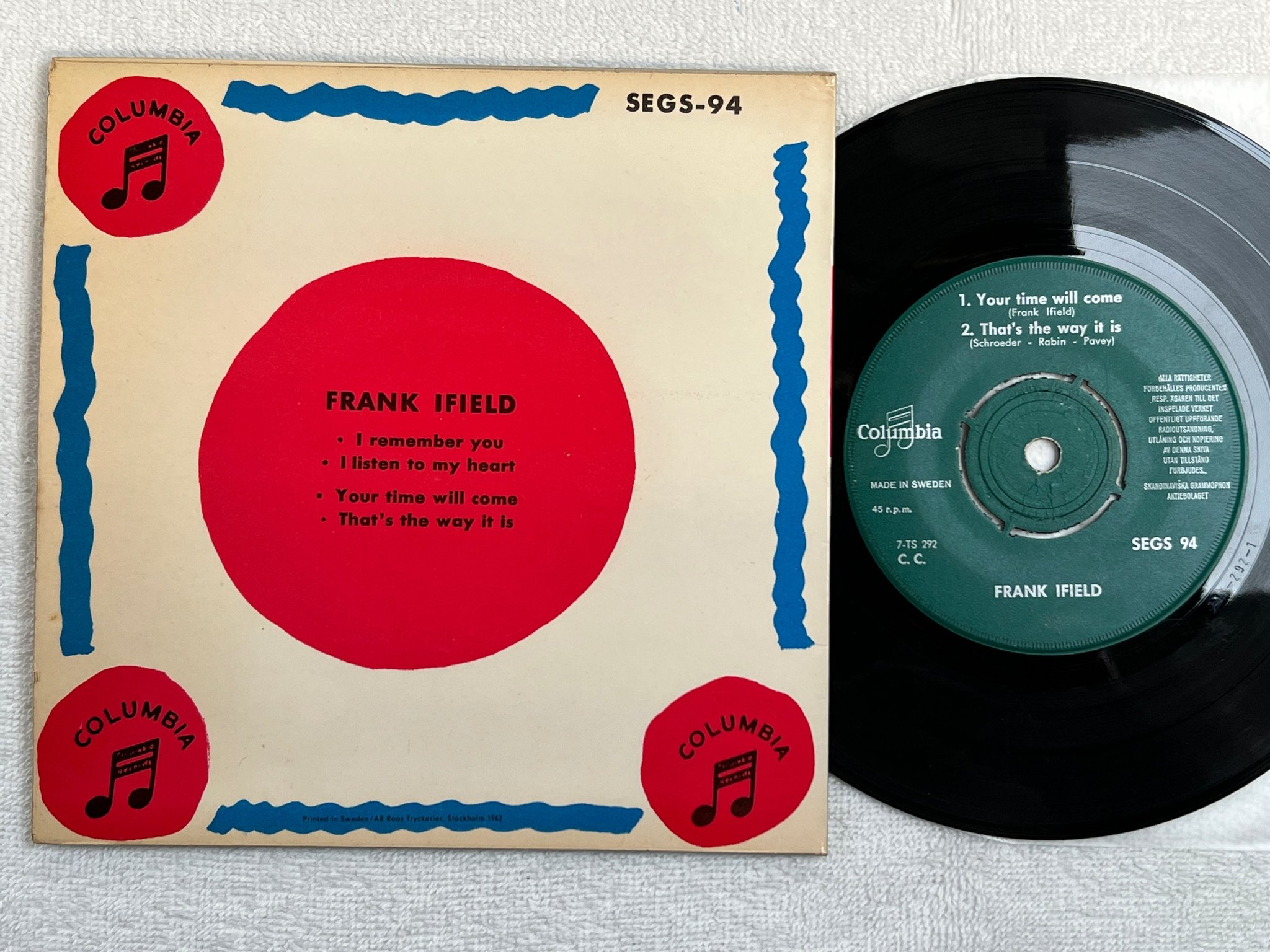 Omslagsbild för skivan FRANK IFIELD i remember you 7"single COLUMBIA SEGS 94