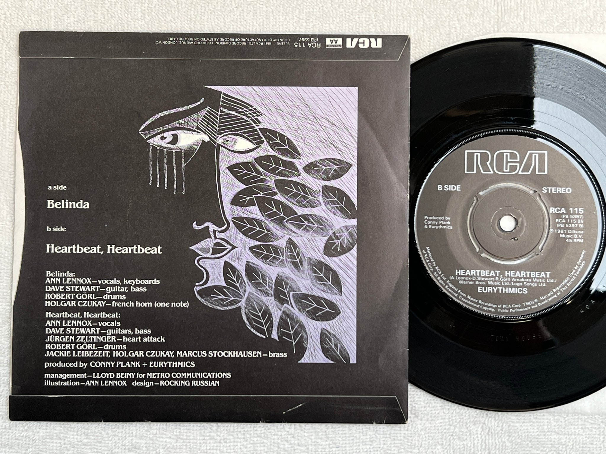 Omslagsbild för skivan EURYTHMICS belinda 7"single -81 RCA 115
