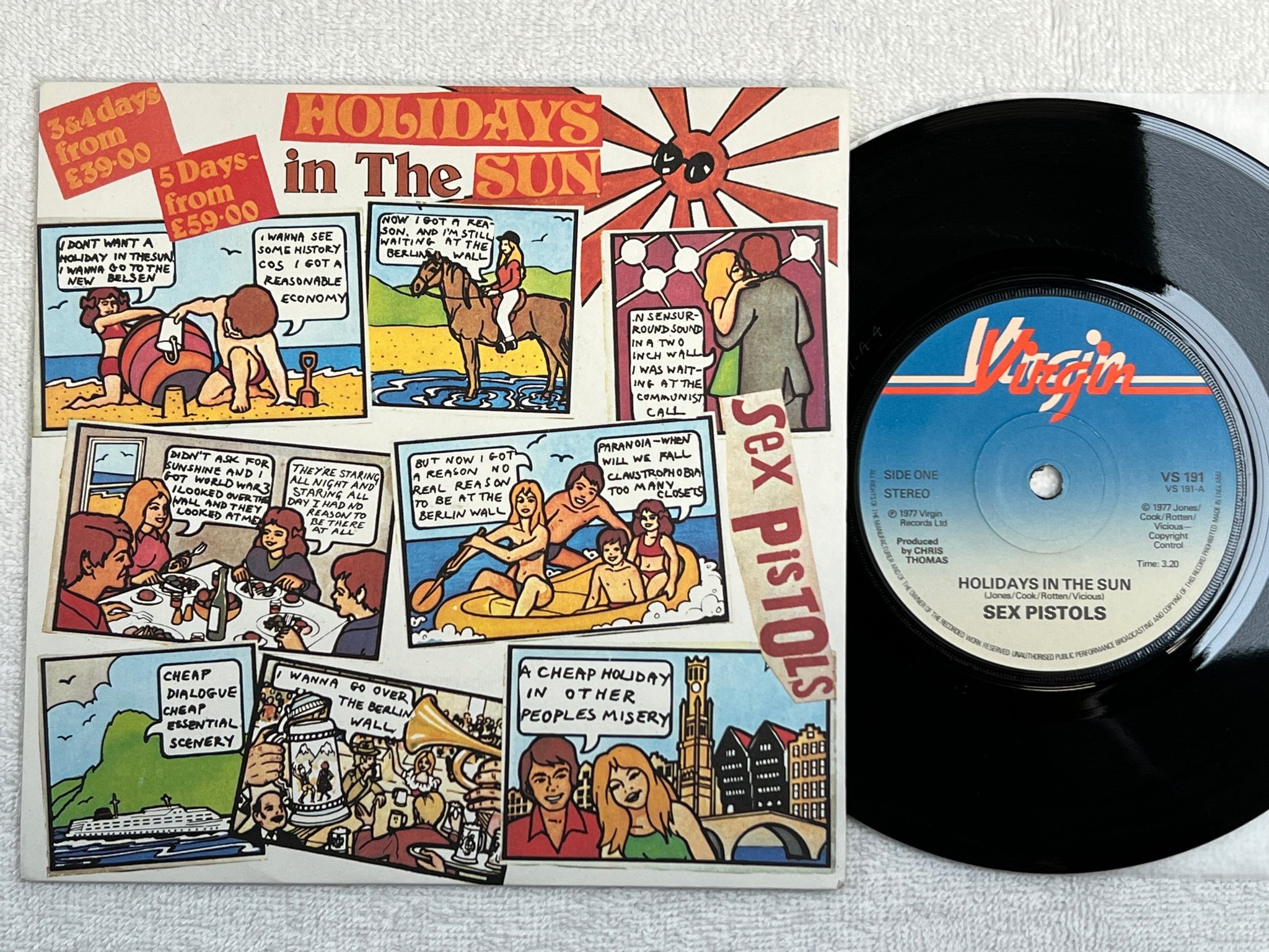 Omslagsbild för skivan SEX PISTOLS holidays in the sun 7"single -77 VS 191