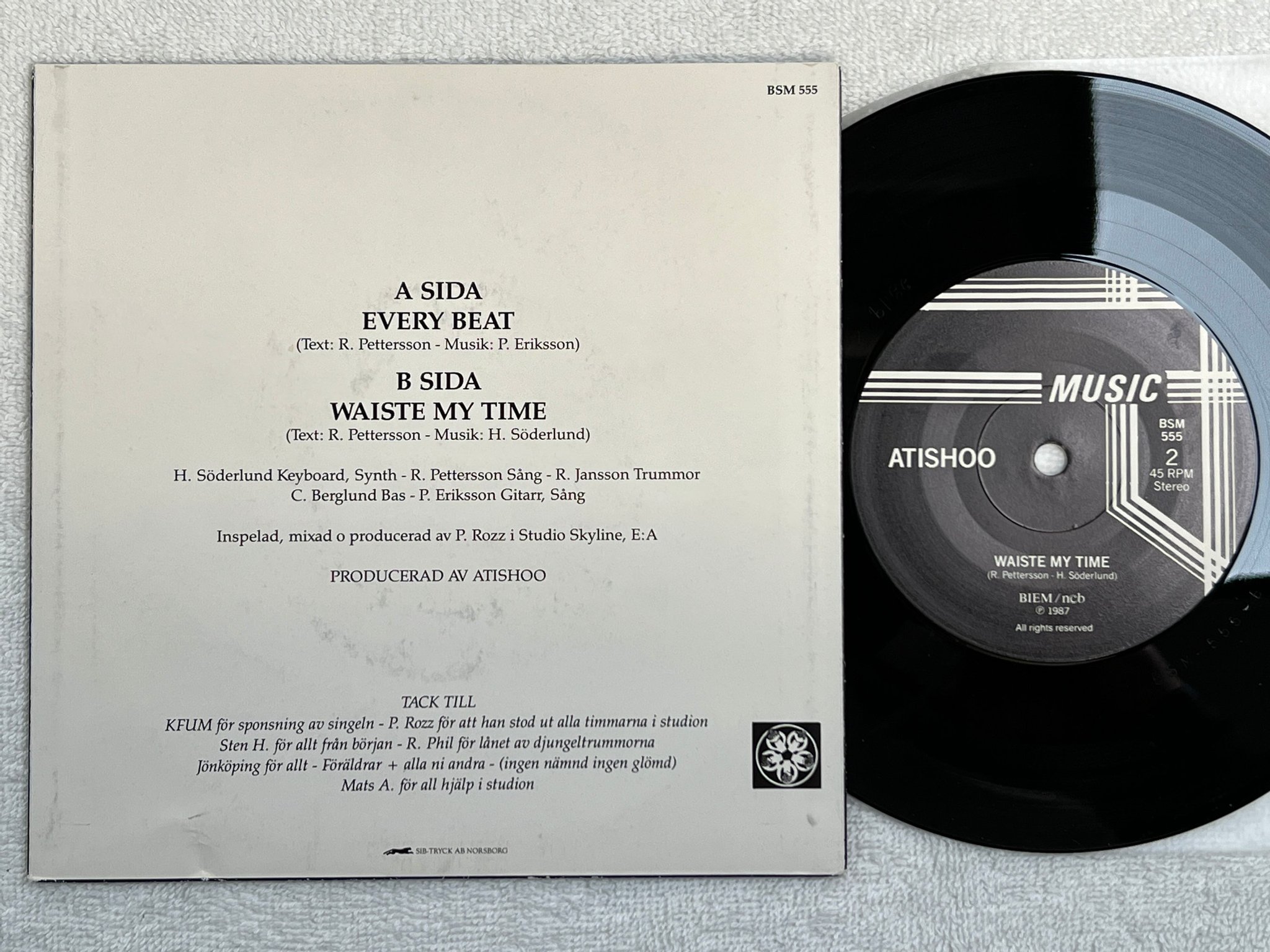 Omslagsbild för skivan ATISHOO every beat 7"single -87 BSM 555 rare AOR