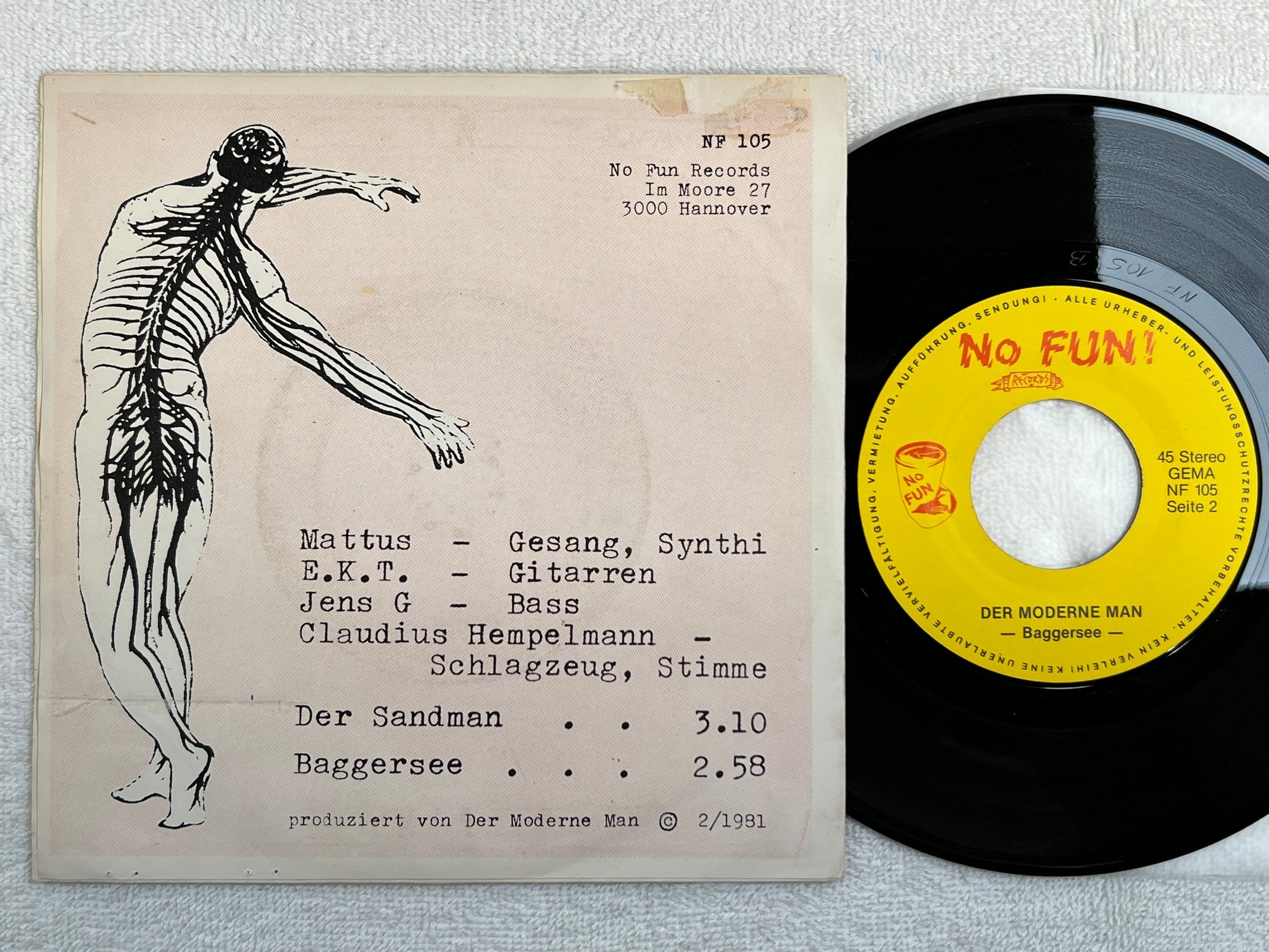 Omslagsbild för skivan DER MODERNE MAN sandman 7"single -81 NO FUN NF 105 NEW WAVE