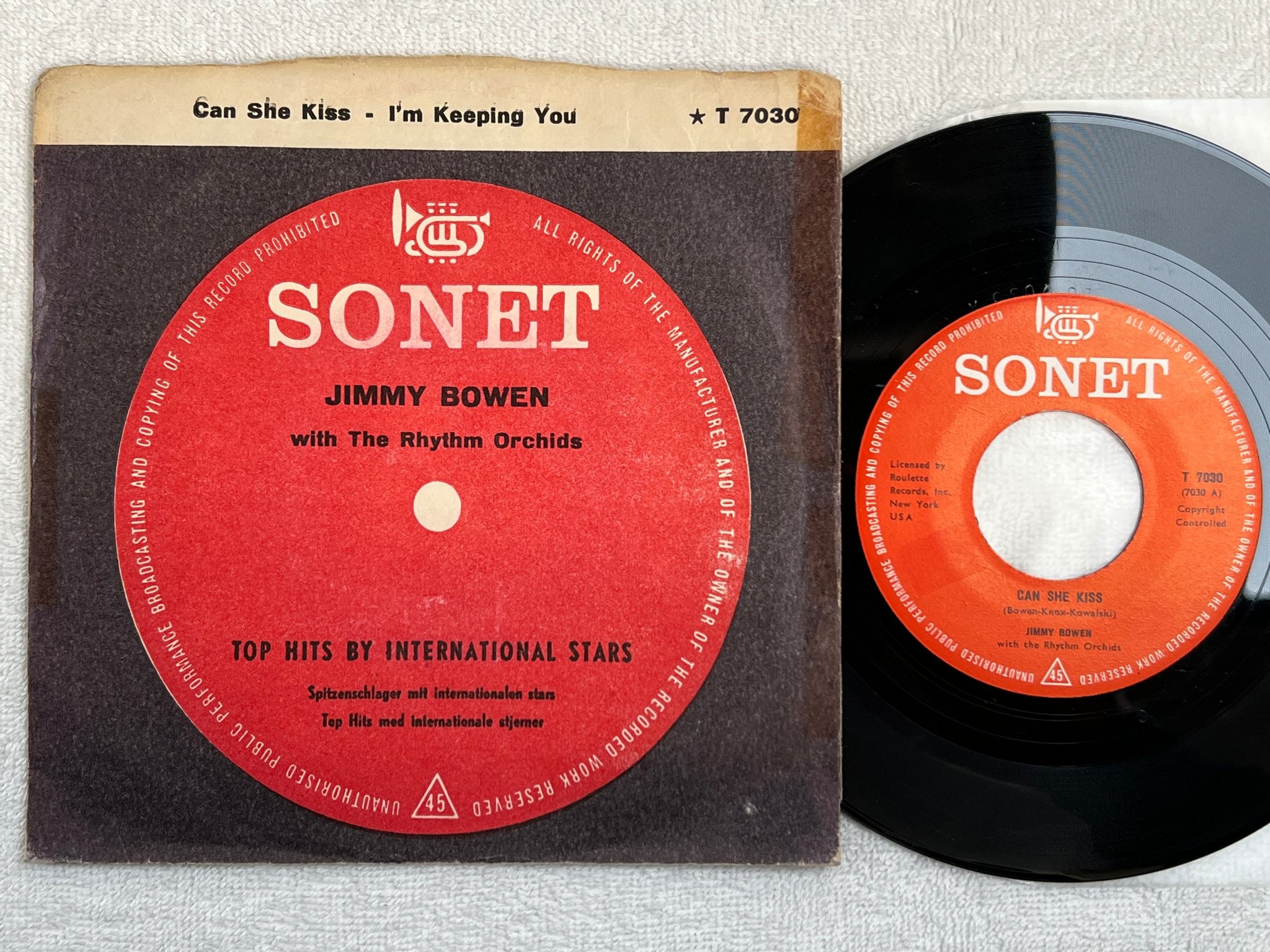 Omslagsbild för skivan JIMMY BOWEN can she kiss 7"single SONET T 7030
