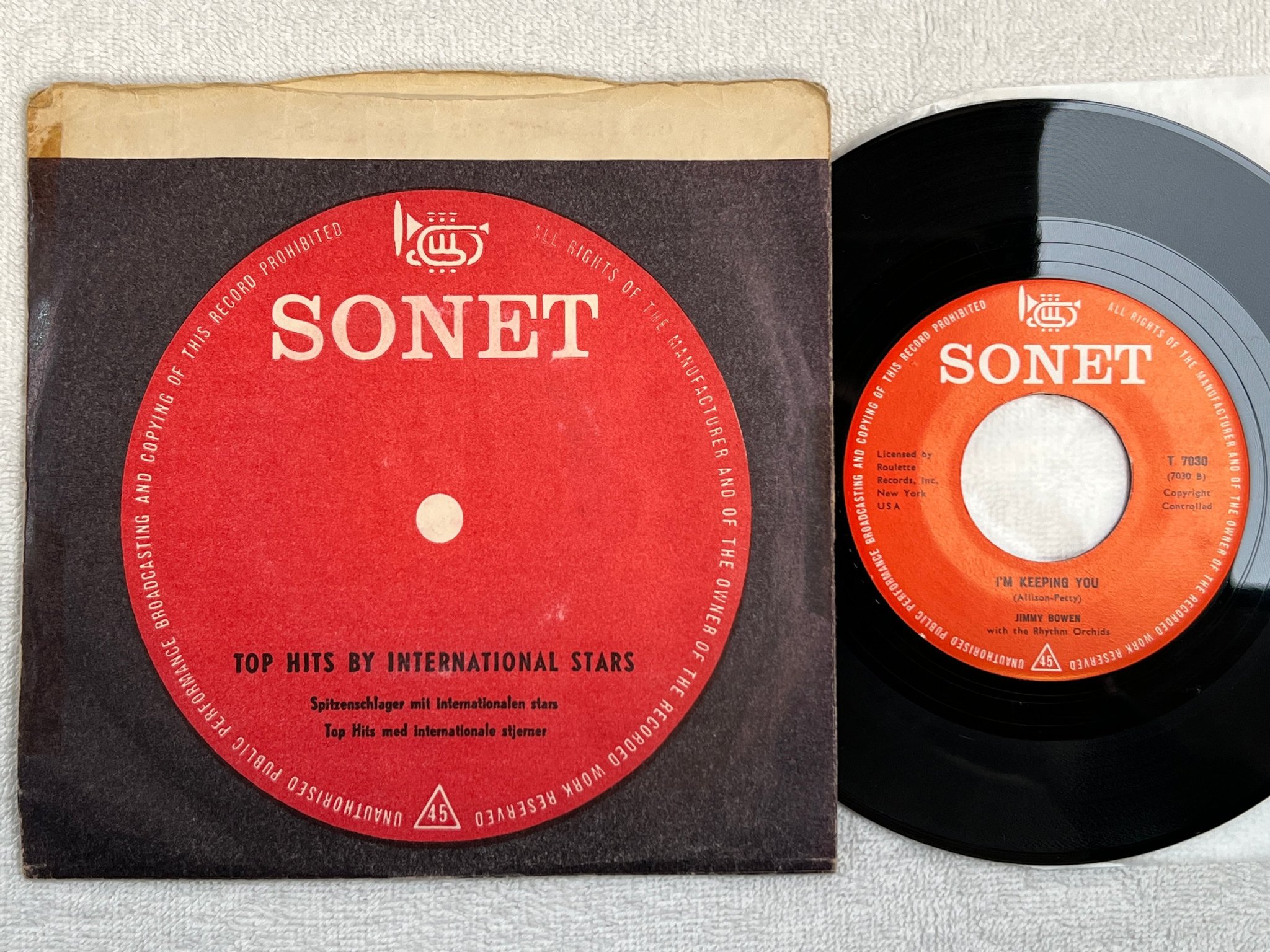 Omslagsbild för skivan JIMMY BOWEN can she kiss 7"single SONET T 7030