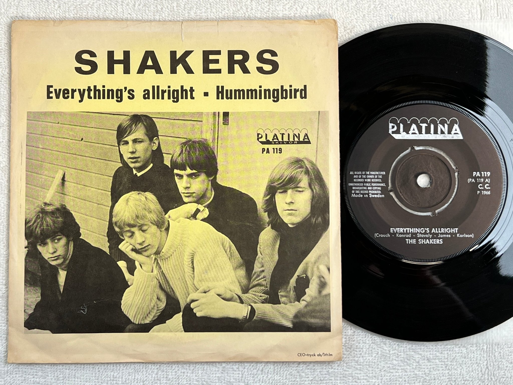 Omslagsbild för skivan THE SHAKERS  everythings allright 7"single -66 PA 119