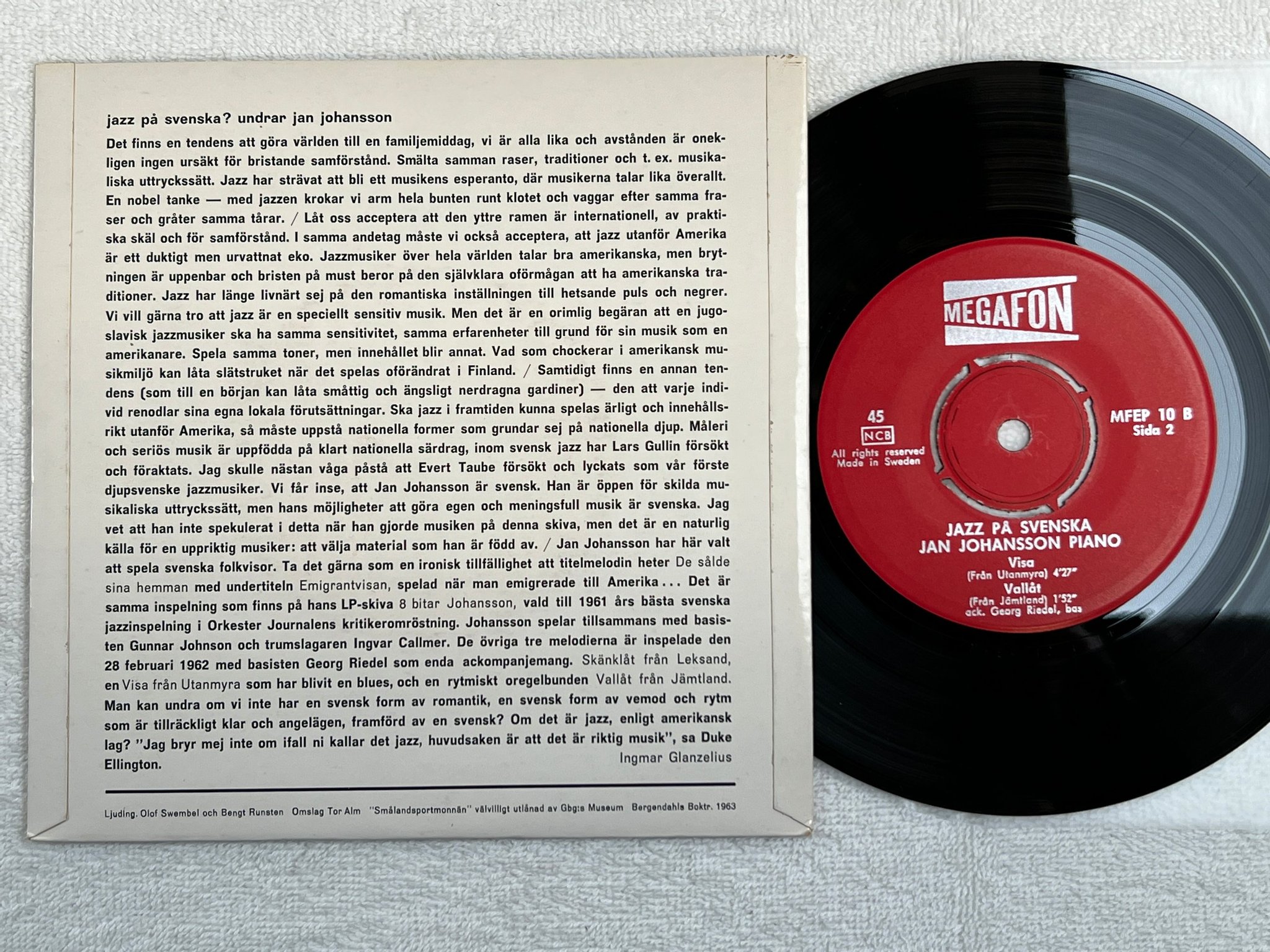 Omslagsbild för skivan JAZZ PÅ SVENSKA 1 7"single MEGAFON MFEP 10