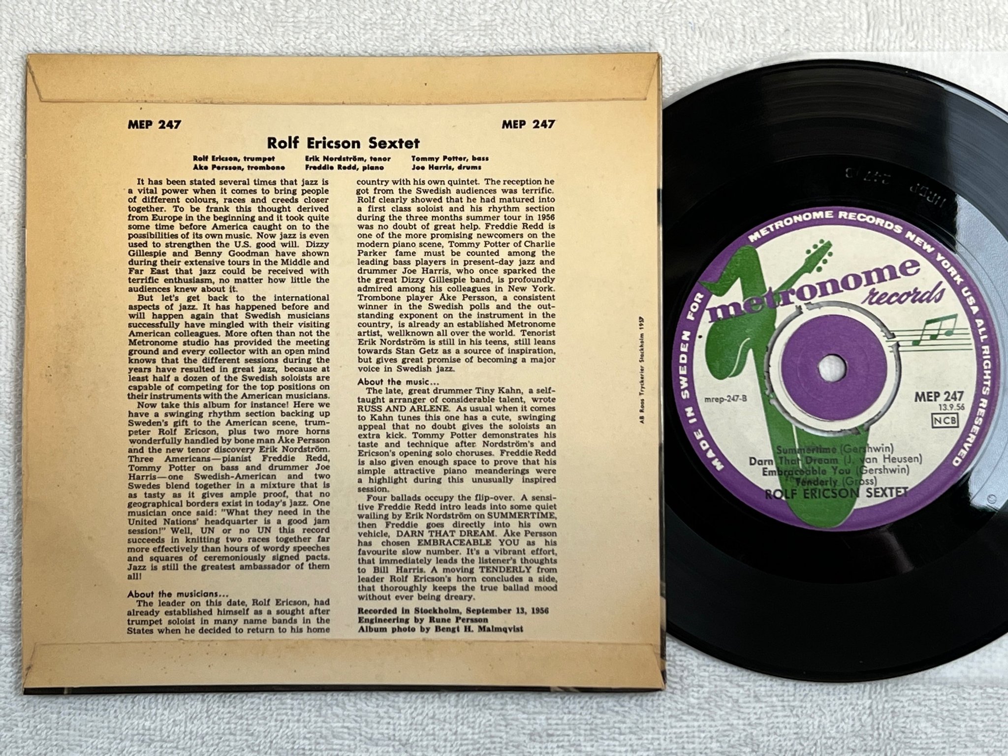 Omslagsbild för skivan ROLF ERICSON SEXTET russ and arlone 7"single MEP 247