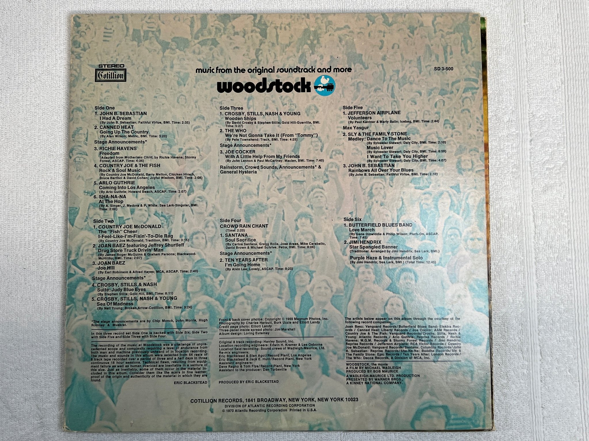 Omslagsbild för skivan VARIOUS woodstock 3xLP -70 US COTILLION SD 3-500