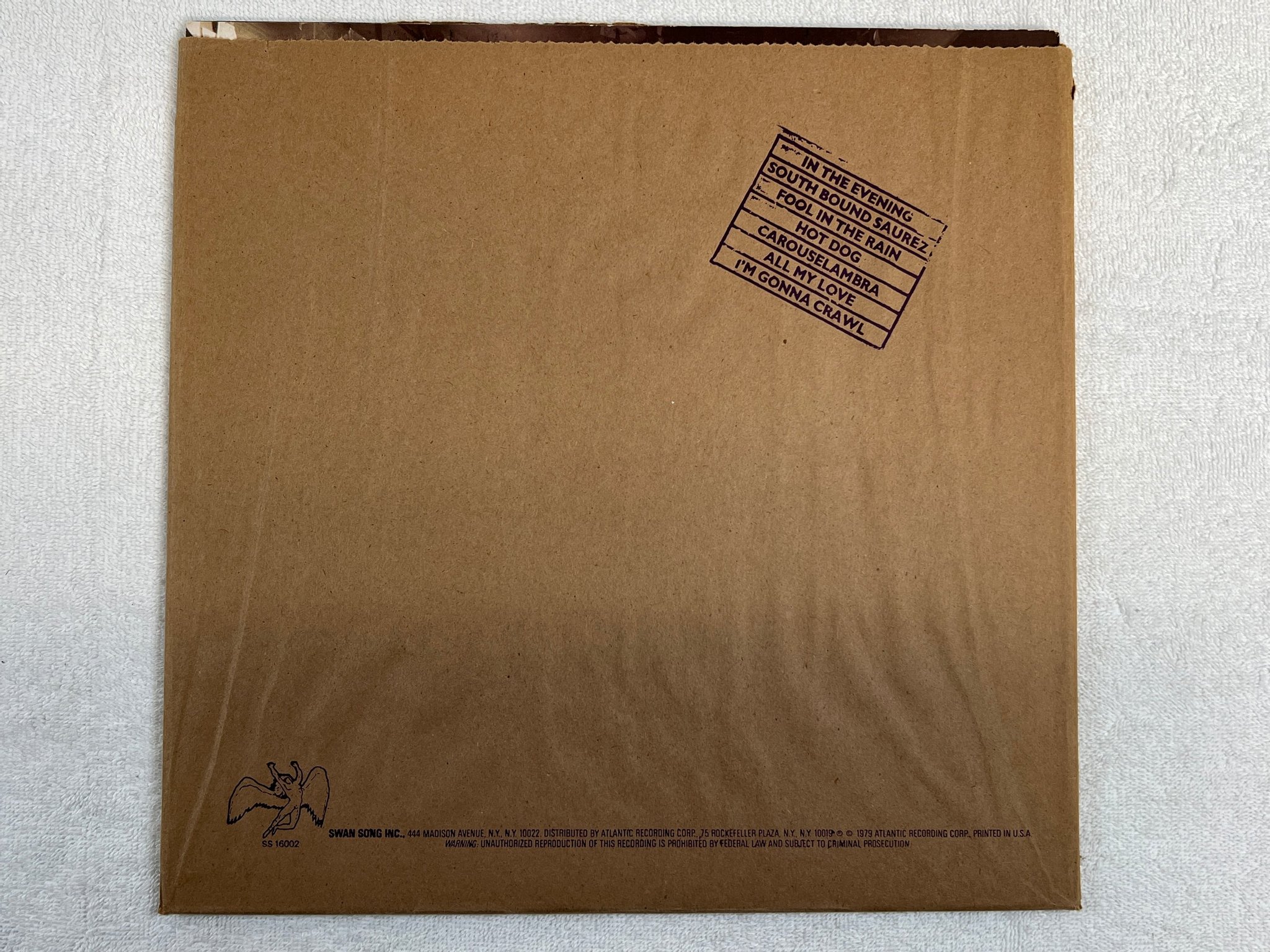 Omslagsbild för skivan LED ZEPPELIN in through the door LP -79 US SWAN SONG SS 16002 "F-Cover"  