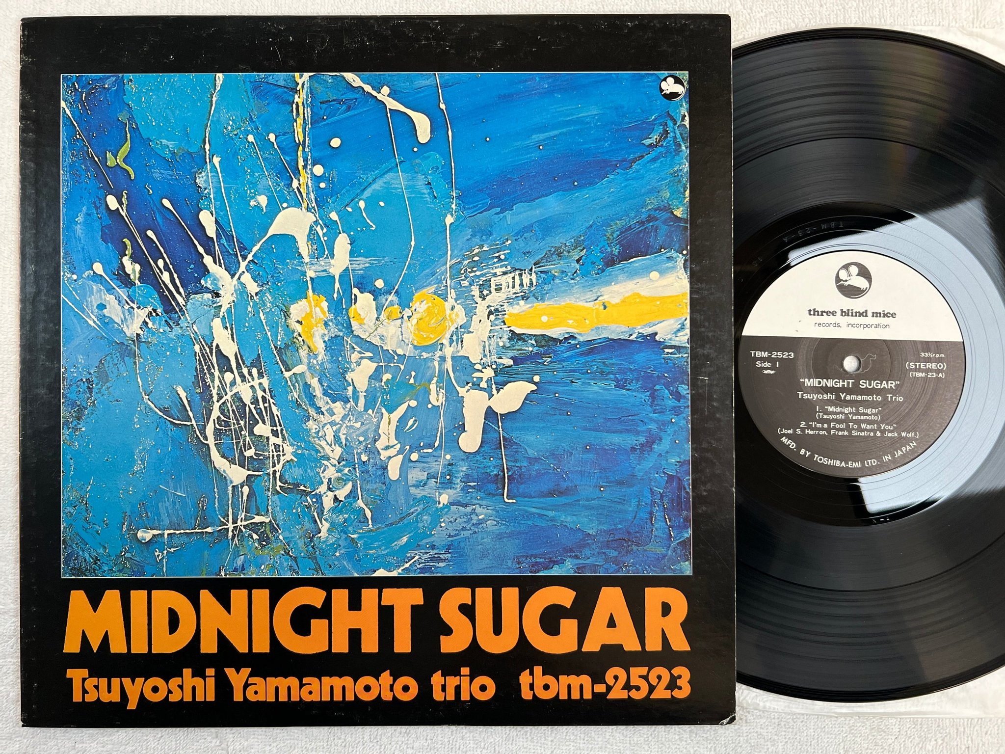 Omslagsbild för skivan TSUYOSHI YAMAMOTO TRIO midnight sugar LP -74 Japan THREE BLIND MICE TBM-23