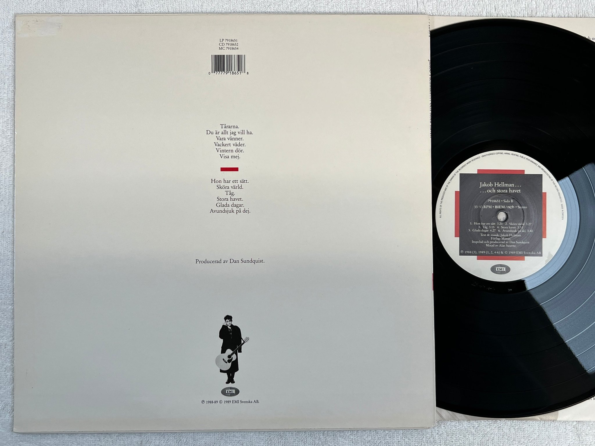 Omslagsbild för skivan JAKOB HELLMAN och stora havet LP -89 EMI 7918651