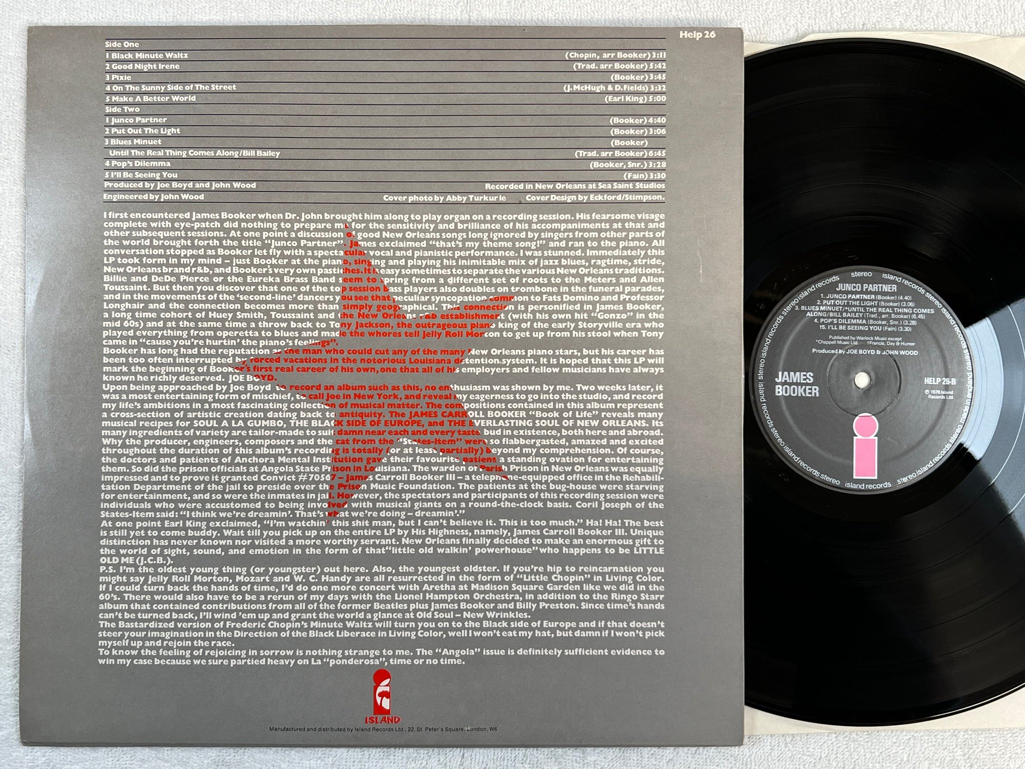 Omslagsbild för skivan JAMES BOOKER junco partner LP -76 UK ISLAND HELP 26