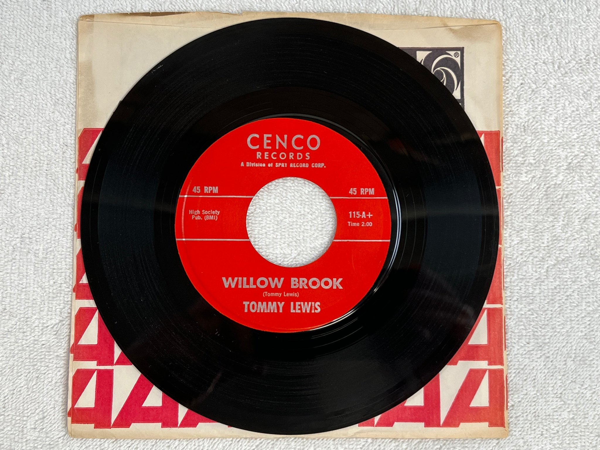 Omslagsbild för skivan TOMMY LEWIS Angel / Willow Brook 7"single -69 US CENCO mega rare soul 