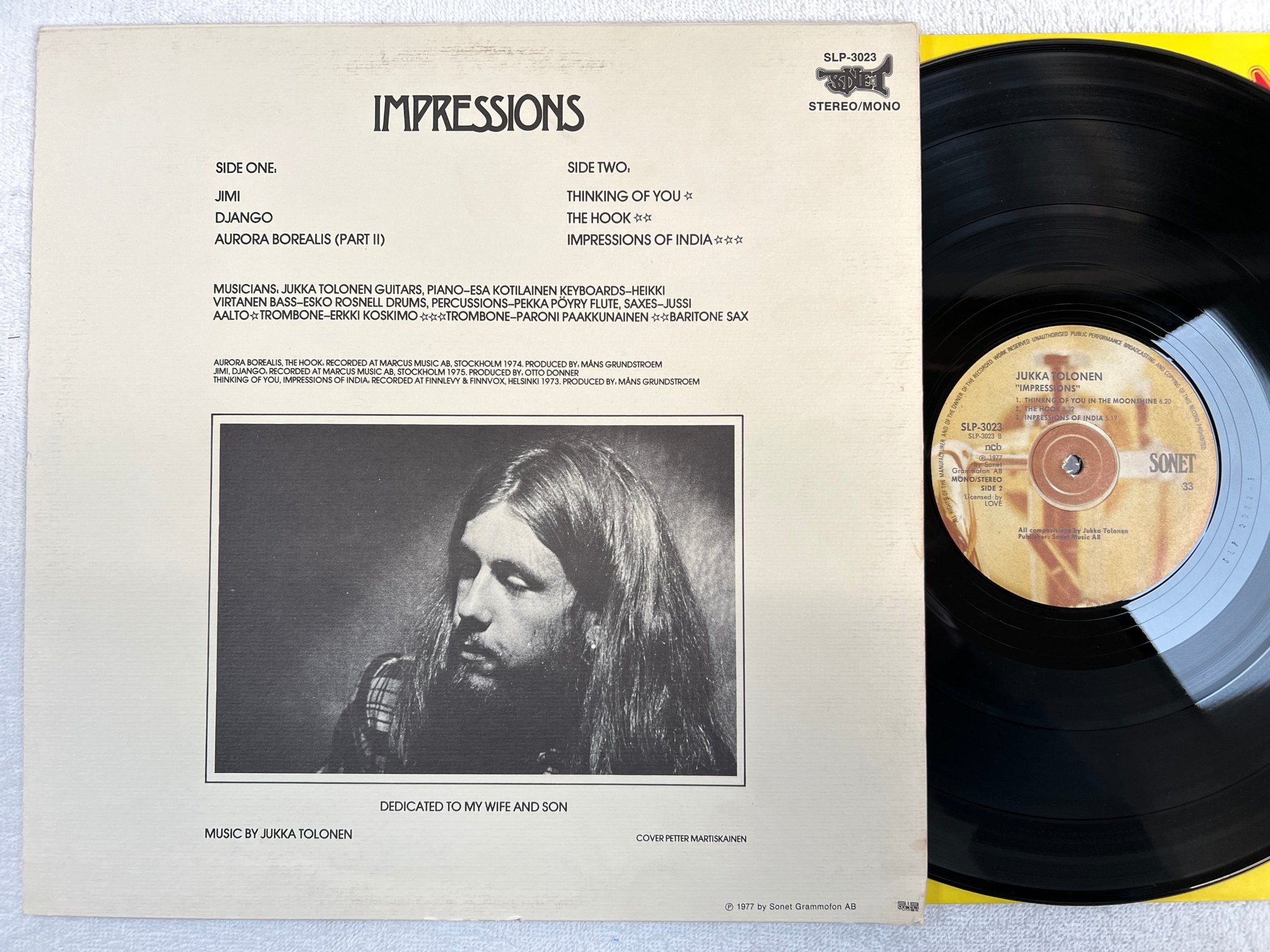 Omslagsbild för skivan JUKKA TOLONEN impressions LP -77 Swe SONET SLP-3023