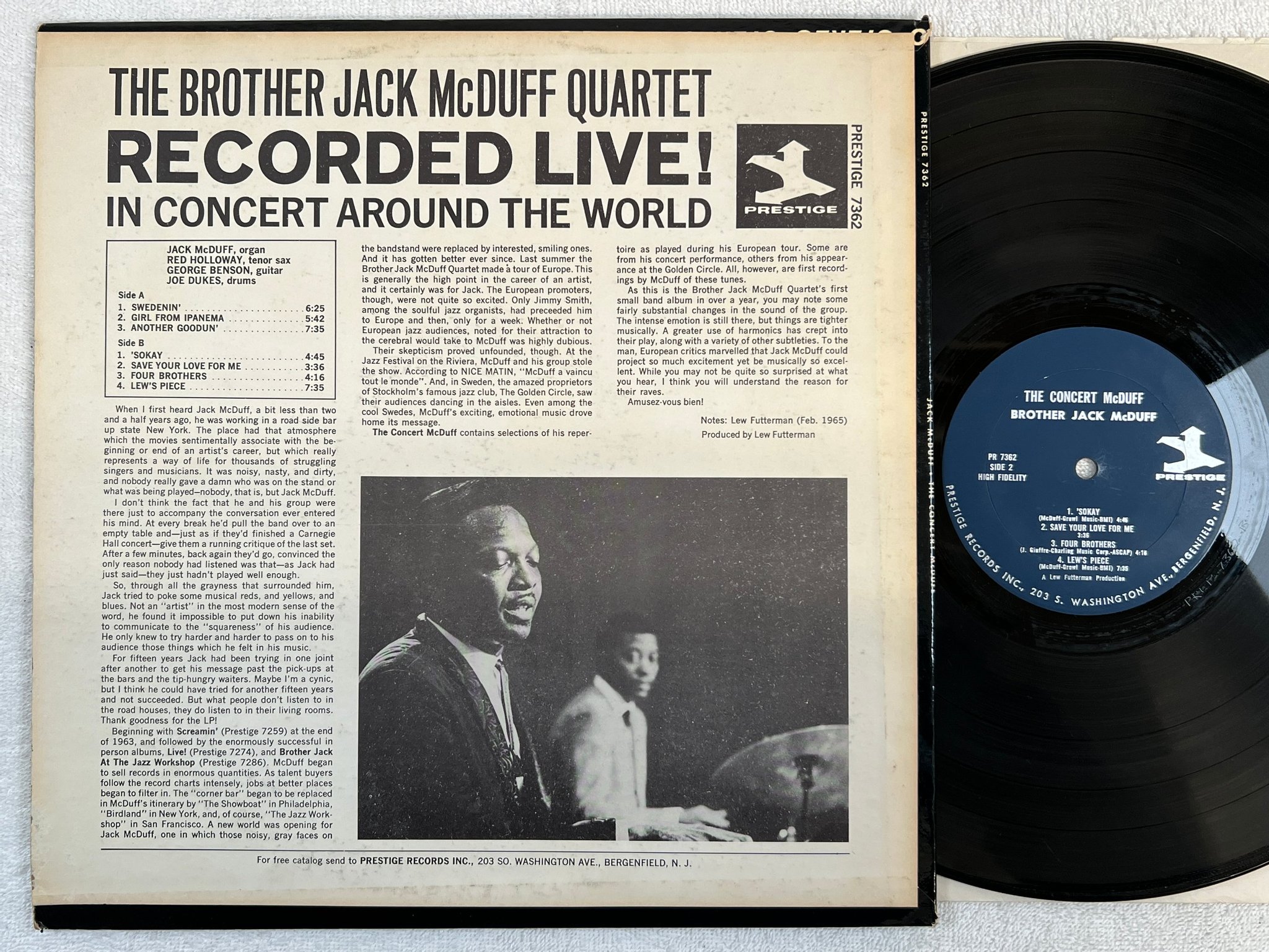 Omslagsbild för skivan BROTHERS JACK McDUFF the concert LP US PRESTIGE PR 7362