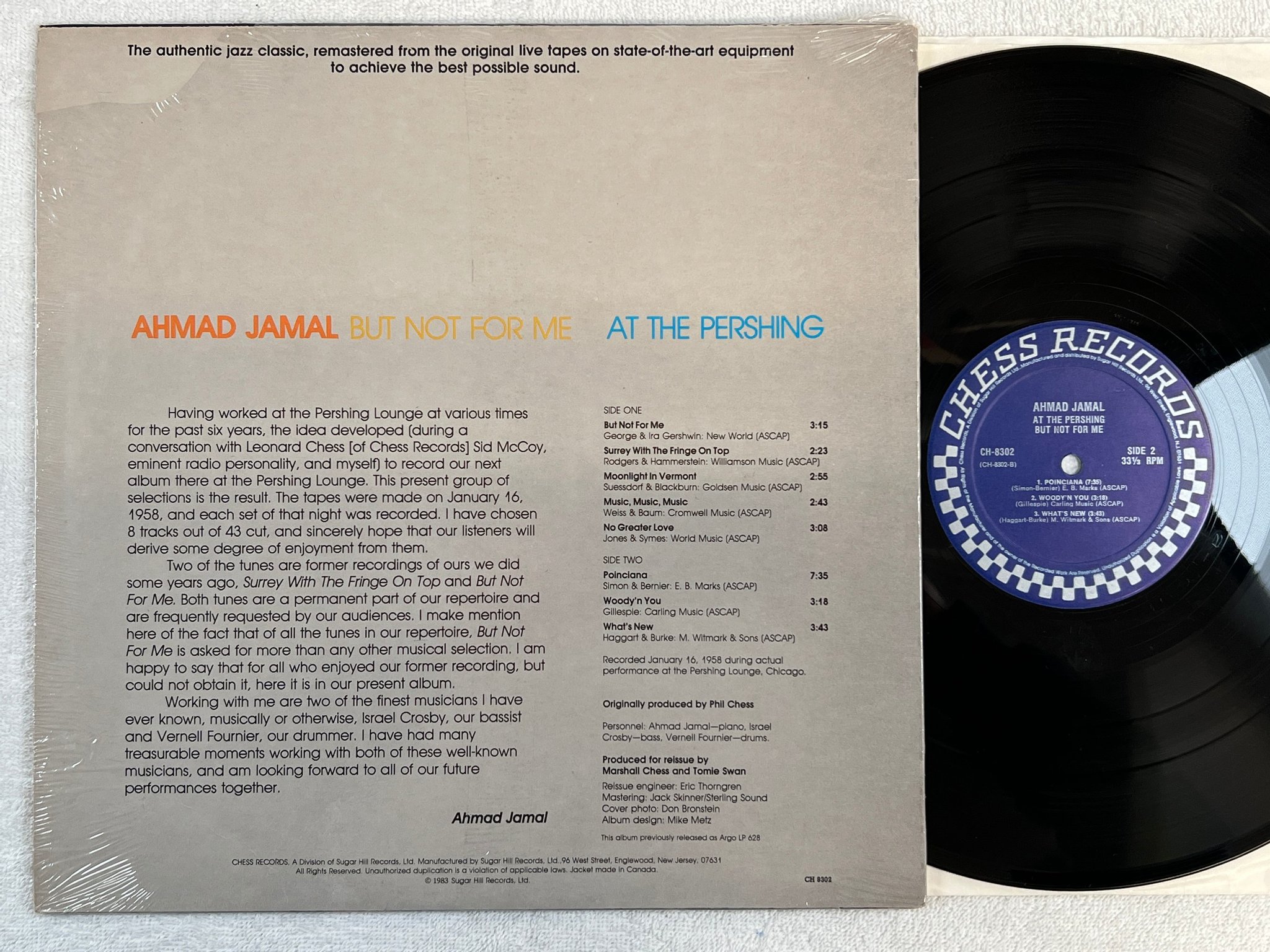 Omslagsbild för skivan AHMAD JAMAL at the pershing but not for me LP -83 US CHESS CH 8302