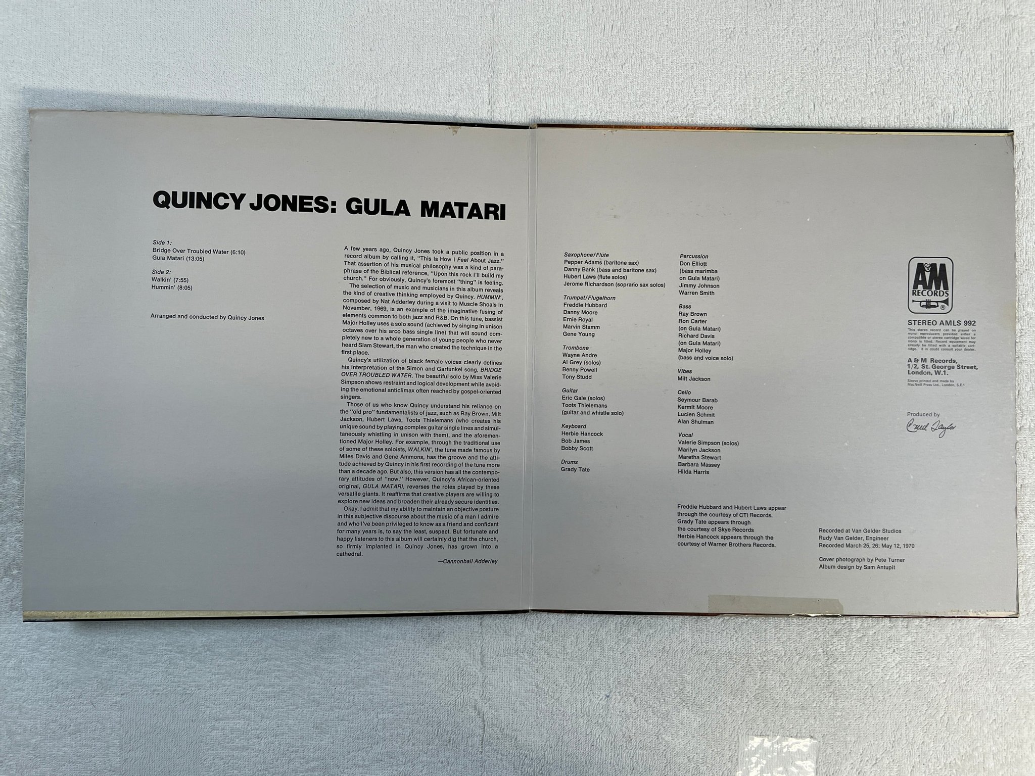 Omslagsbild för skivan QUINCY JONES gula matari LP -70 A&M AMLS 992