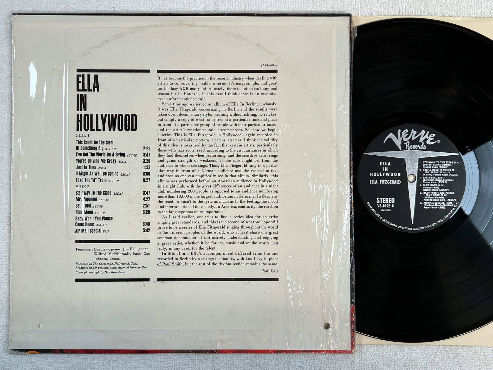 Omslagsbild för skivan ELLA FITZGERALD Ella in Hollywood LP -6? US VERVE V6-4052