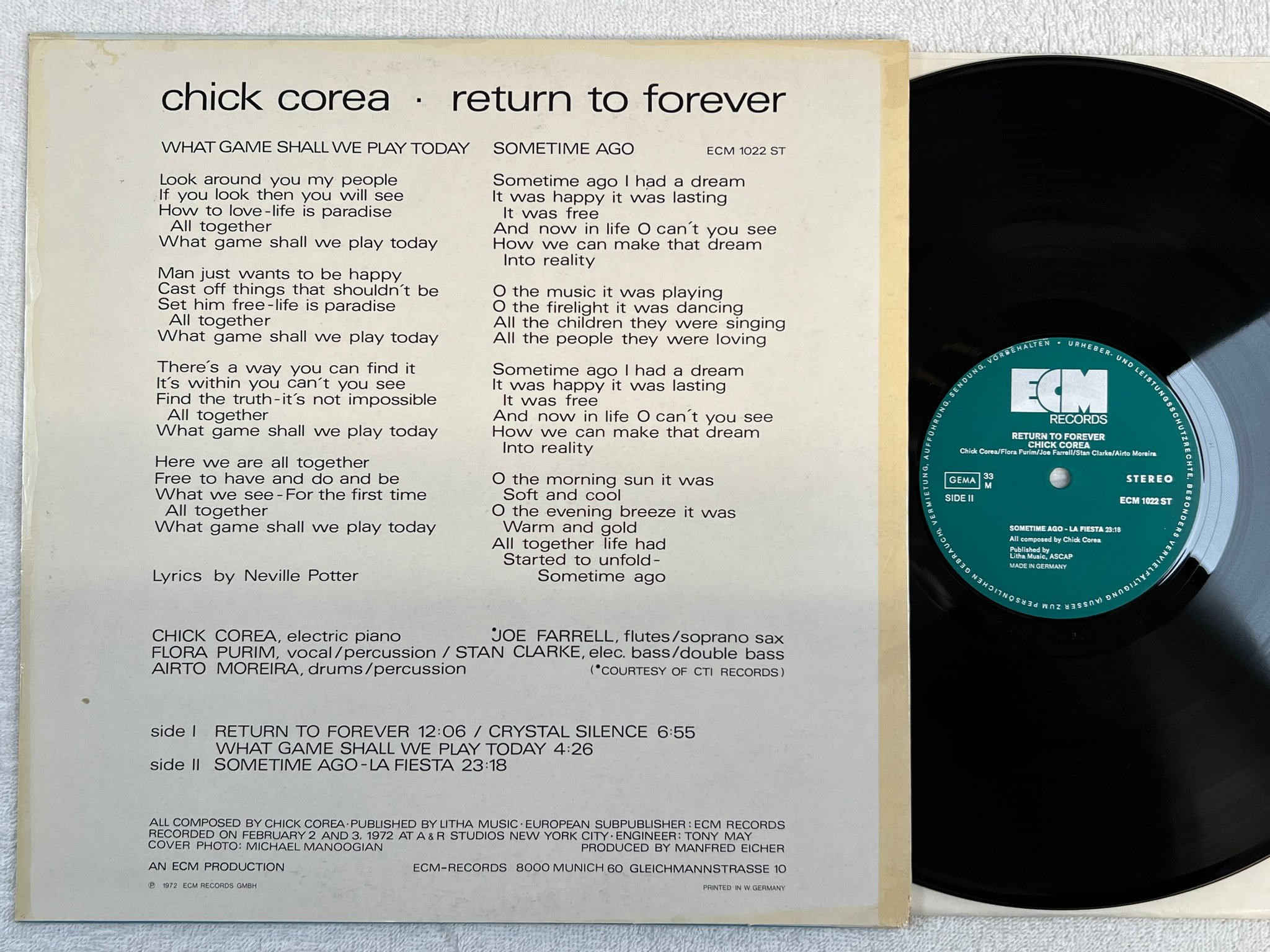 Omslagsbild för skivan CHICK COREA return to forever LP -72 Ger ECM 1022 ST
