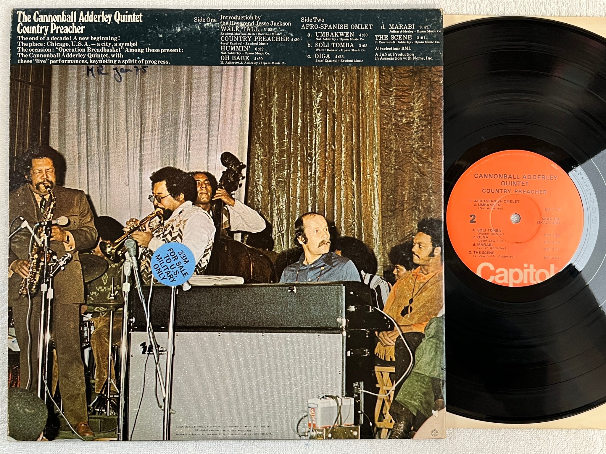 Omslagsbild för skivan CANNONBALL ADDERLEY QUINTET country preacher LP US CAPITOL SKAO-404