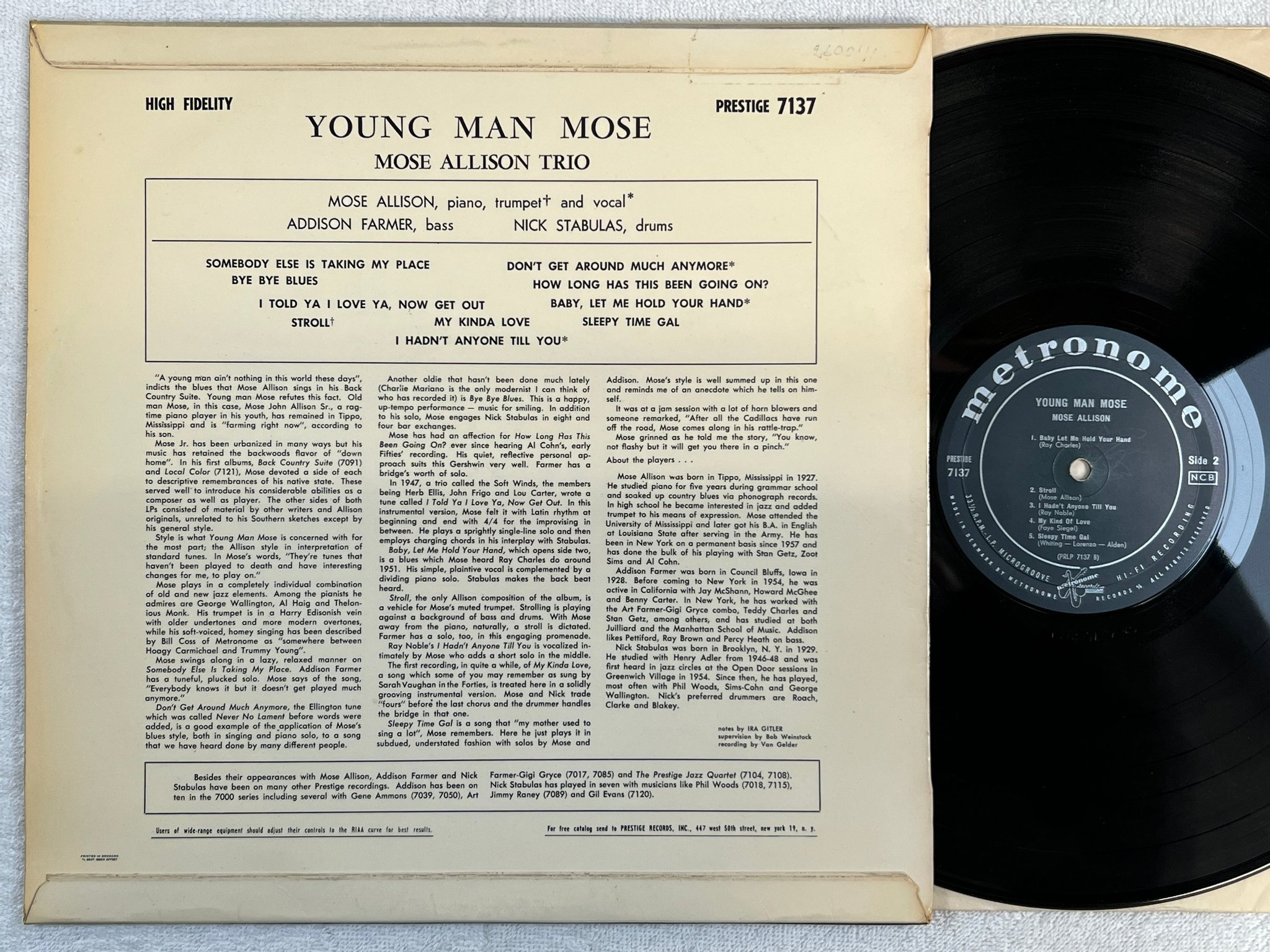 Omslagsbild för skivan MOSE ALLISON young man mose LP -58 Den METRONOME PRESTIGE 7137 