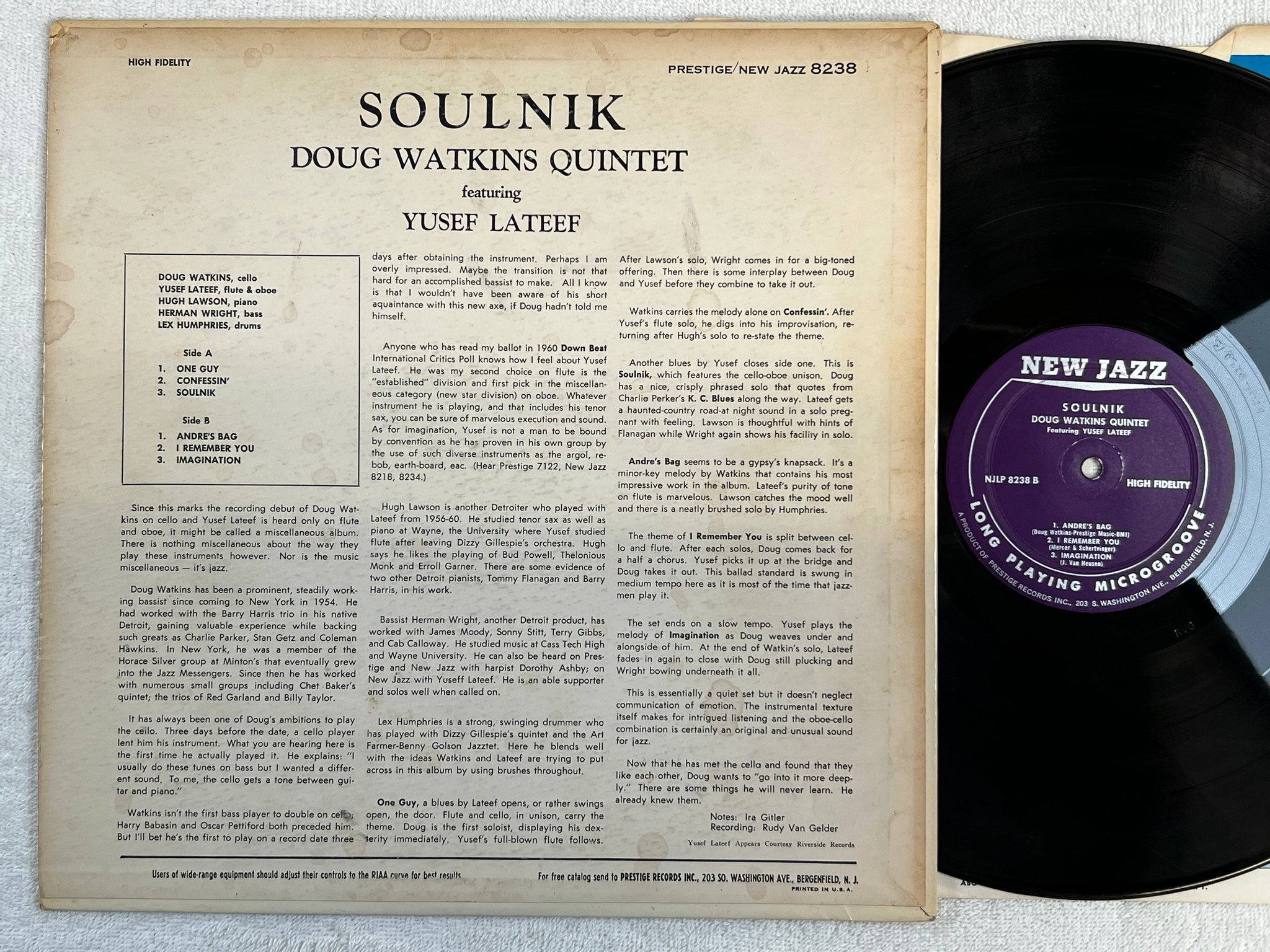 Omslagsbild för skivan DOUG WATKINS QUINTET soulnik LP -60 US NEW JAZZ NJLP 8238 RVG & DG rare