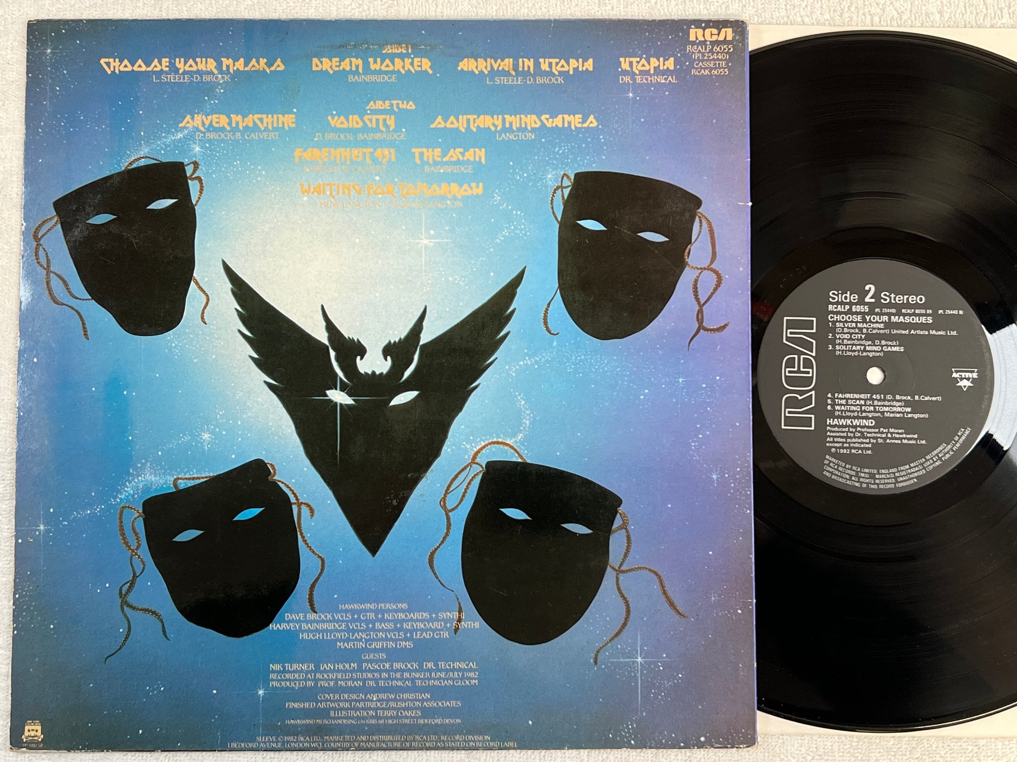 Omslagsbild för skivan HAWKWIND choose your masques LP -82 UK RCA RCALP 6055 space rock