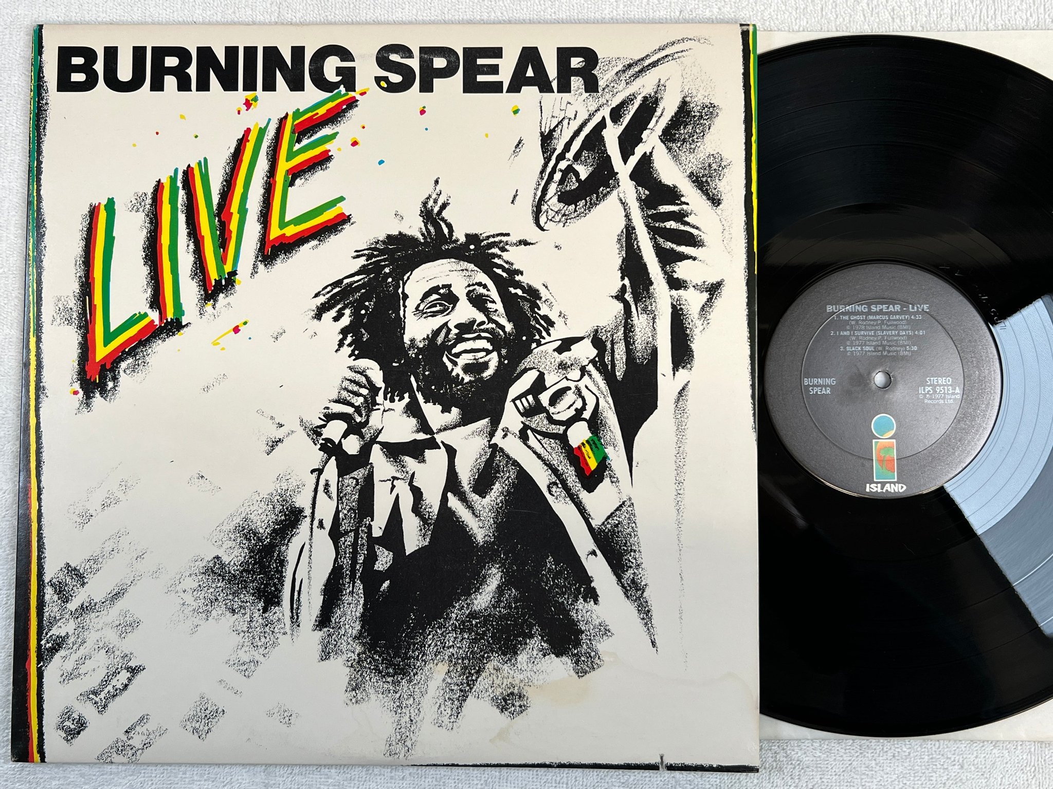 Omslagsbild för skivan BURNING SPEAR live LP -77 US ISLAND ISPS 9513 