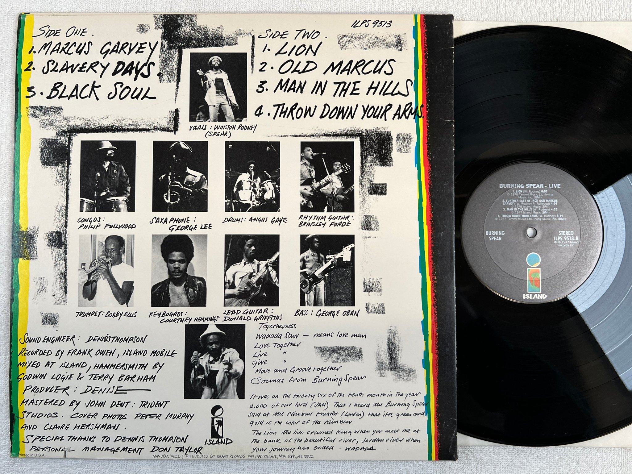 Omslagsbild för skivan BURNING SPEAR live LP -77 US ISLAND ISPS 9513 