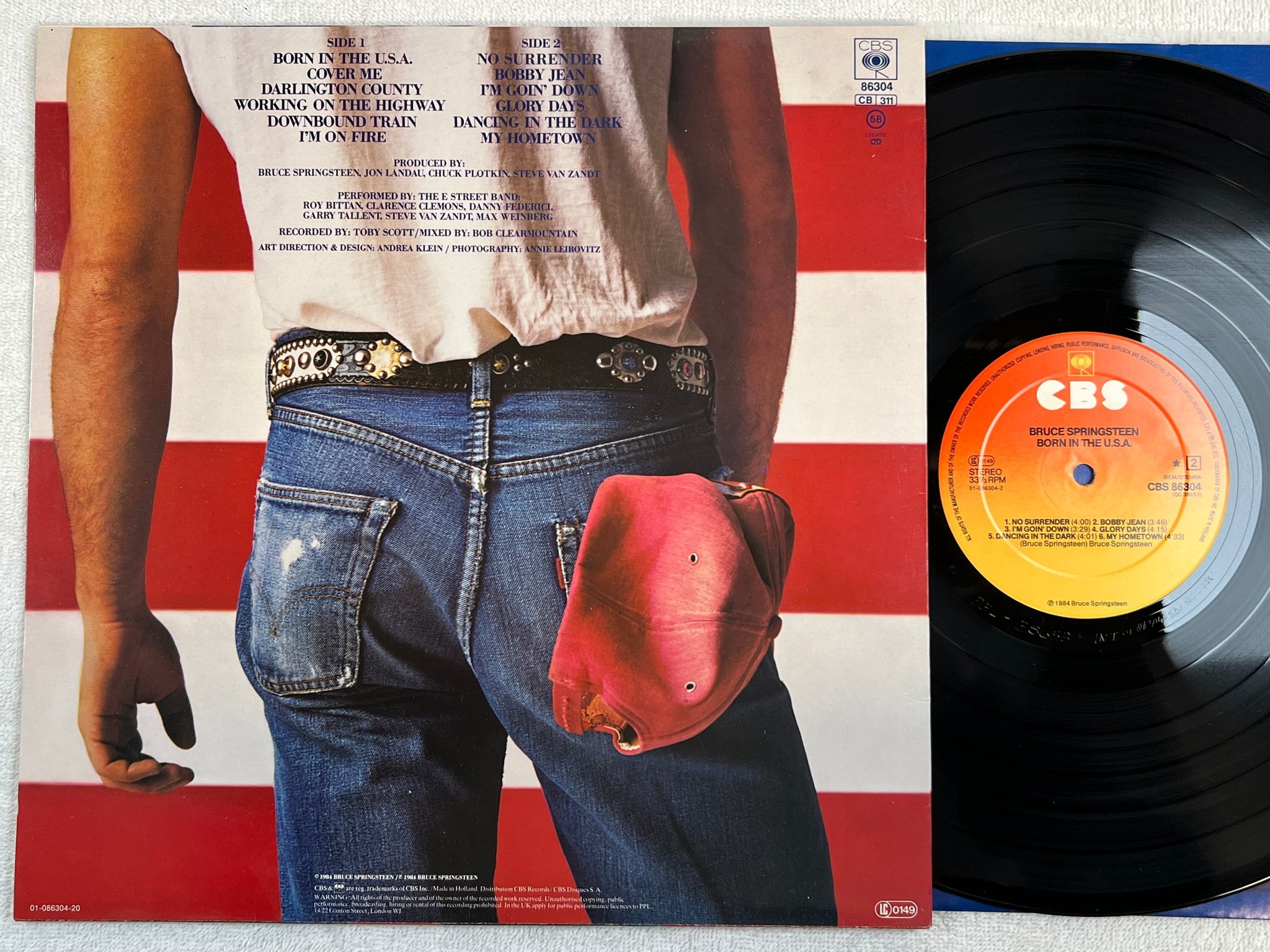 Omslagsbild för skivan BRUCE SPRINGSTEEN born in the U.S.A. LP -84 Hol CBS 86304